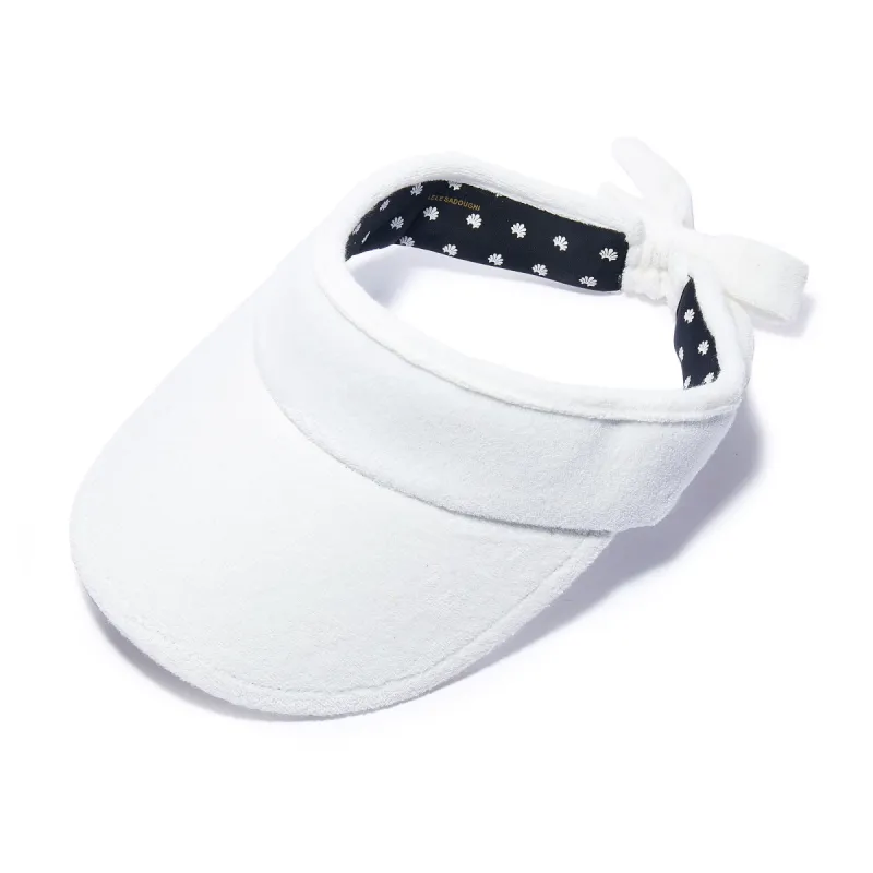 WHITE TERRY CLOTH BOW TIE VISOR sold by Lele Sadoughi