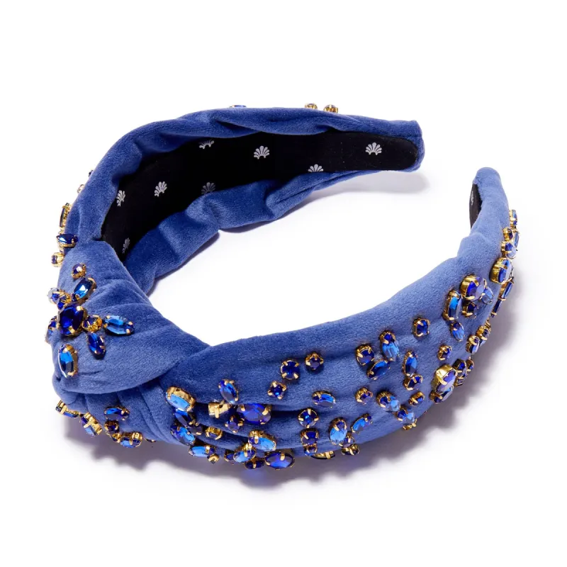 SEPTEMBER SAPPHIRE MIXED CRYSTAL VELVET KNOTTED HEADBAND sold by Lele Sadoughi