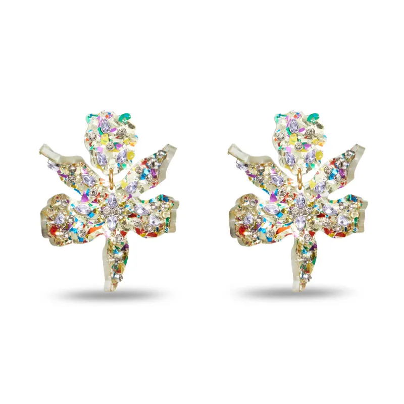 RAINBOW CONFETTI EMBELLISHED SMALL PAPER LILY EARRINGS sold by Lele Sadoughi