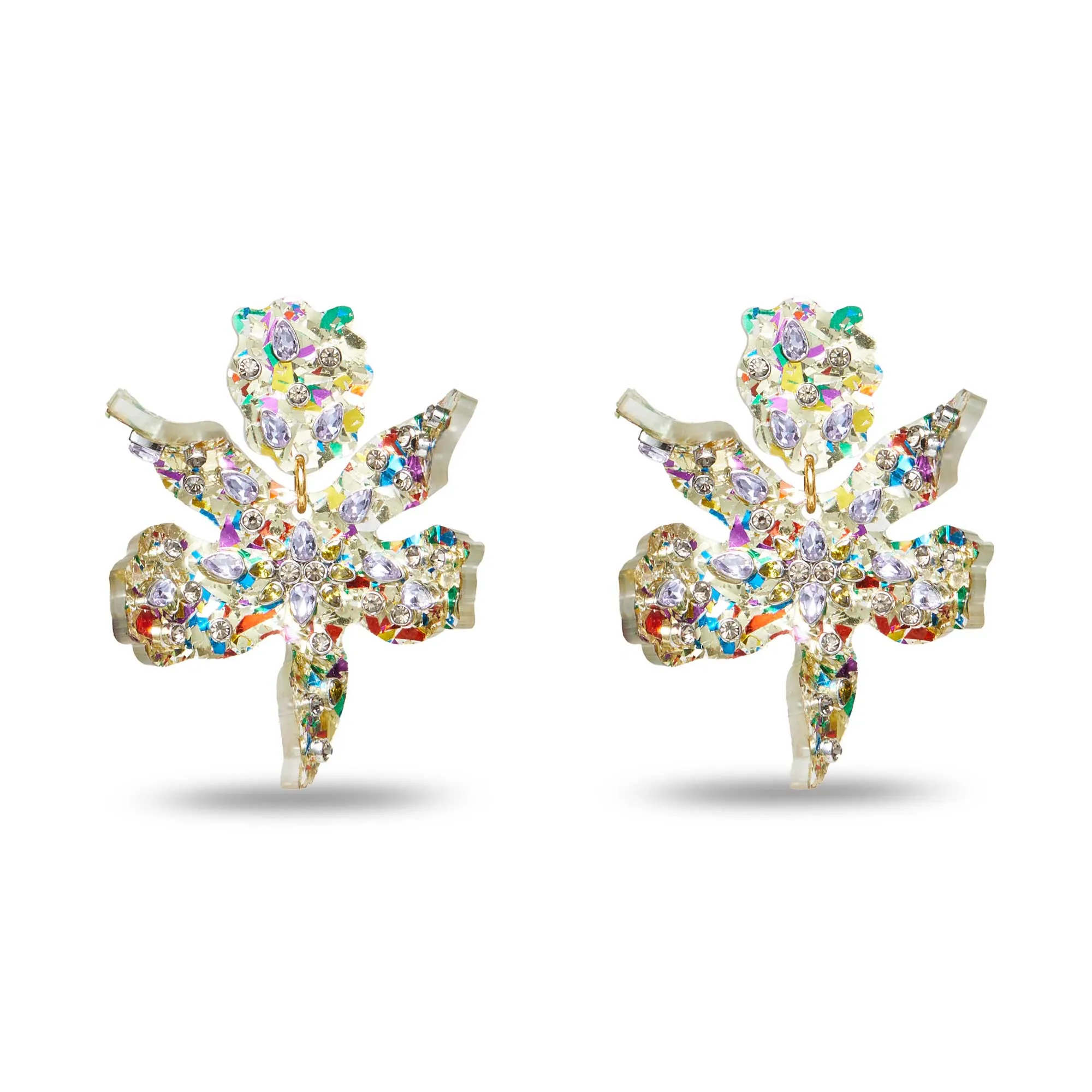 RAINBOW CONFETTI EMBELLISHED SMALL PAPER LILY EARRINGS sold by Lele Sadoughi