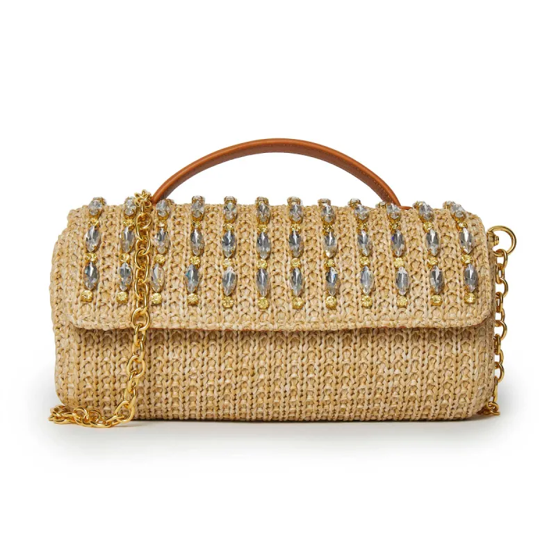 NATURAL CRYSTAL EMBELLISHED TOP HANDLE MINI TABITHA BAG sold by Lele Sadoughi