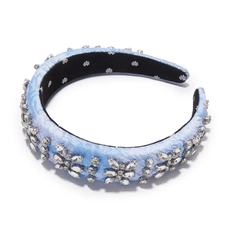 CAPRI BLUE CRYSTAL BROCADE ALICE HEADBAND sold by Lele Sadoughi
