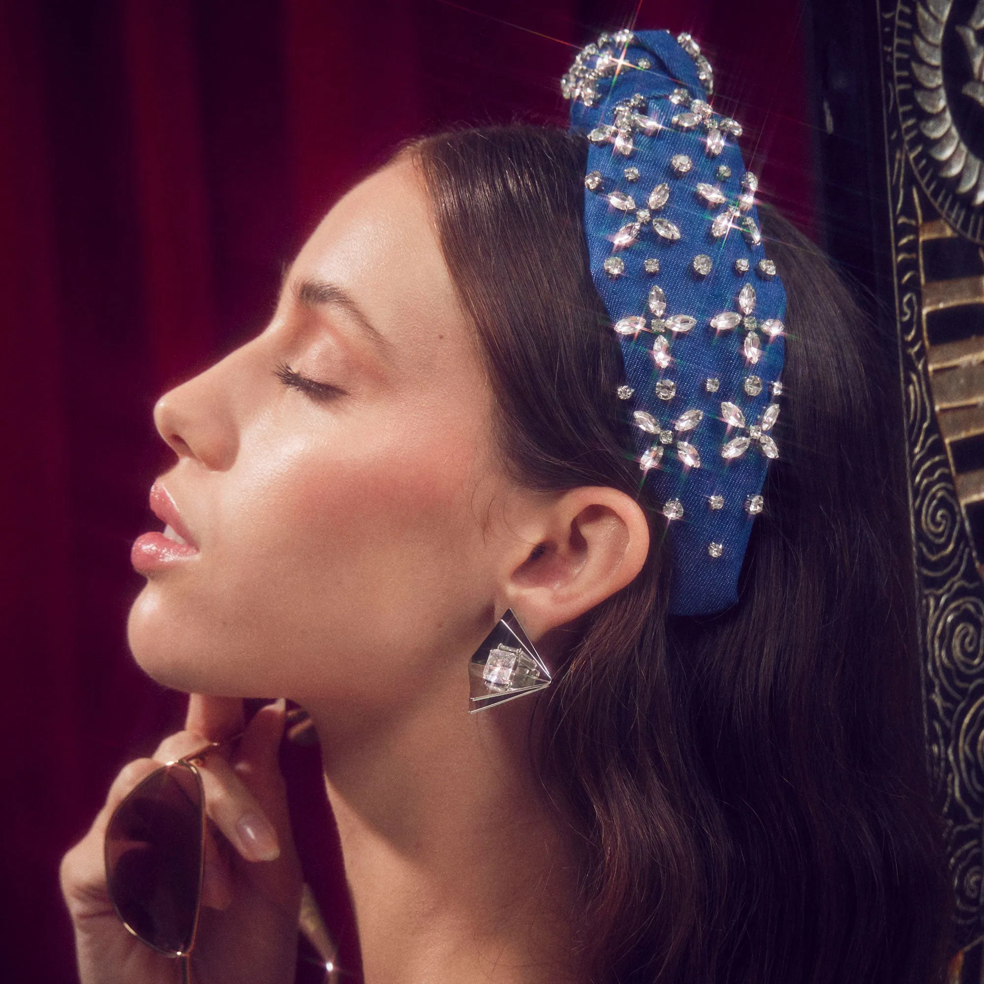 INDIGO DENIM CRYSTAL KNOTTED HEADBAND sold by Lele Sadoughi product image thumbnail 2