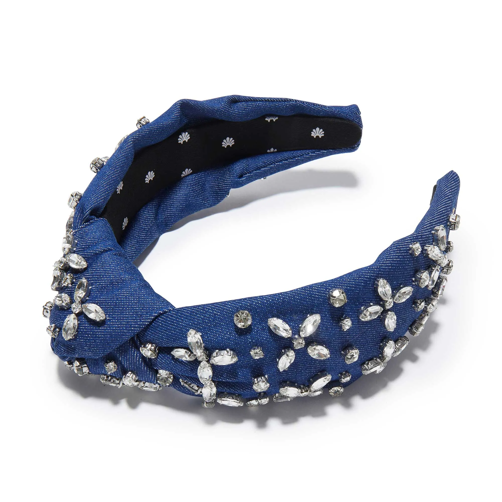 INDIGO DENIM CRYSTAL KNOTTED HEADBAND sold by Lele Sadoughi