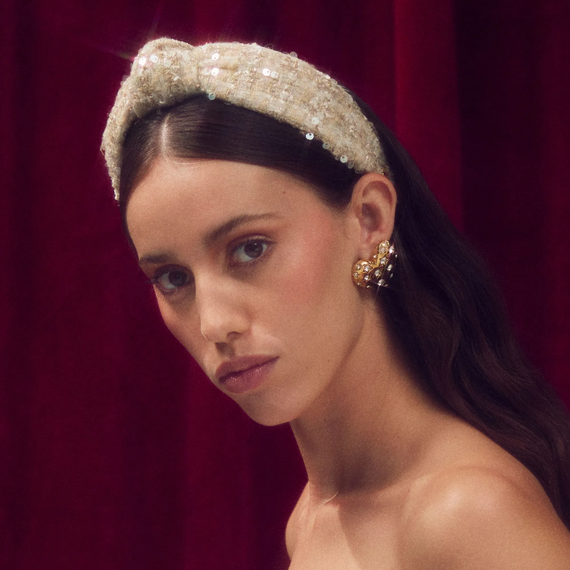 CHAMPAGNE KNOTTED SEQUIN BOUCLE HEADBAND sold by Lele Sadoughi product image thumbnail 4