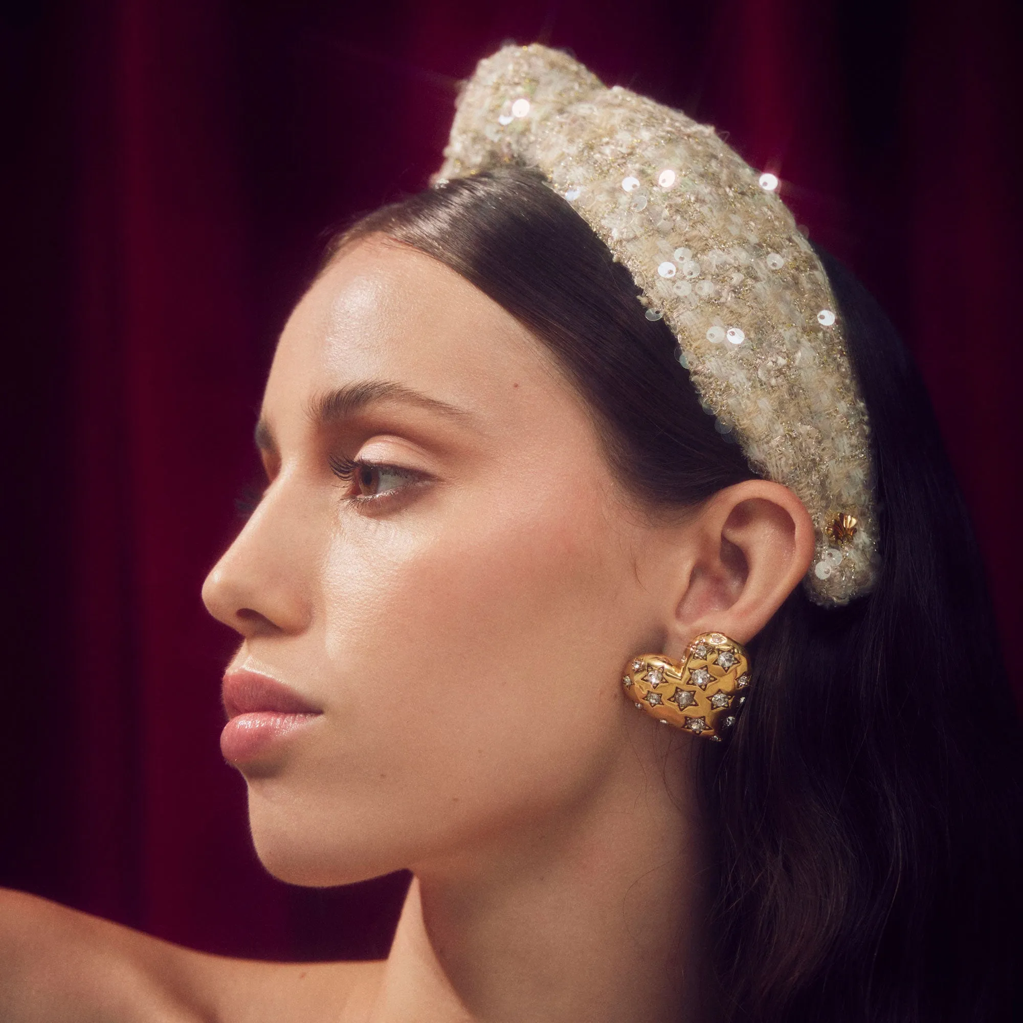 CHAMPAGNE KNOTTED SEQUIN BOUCLE HEADBAND sold by Lele Sadoughi product image thumbnail 2