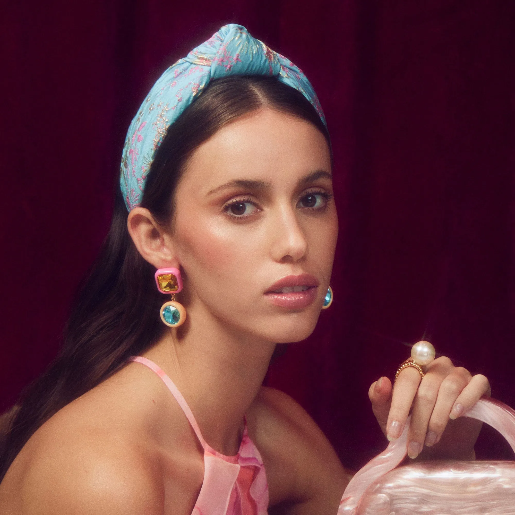 FLORAL CAPRI SHADOW BROCADE KNOTTED HEADBAND sold by Lele Sadoughi product image thumbnail 2