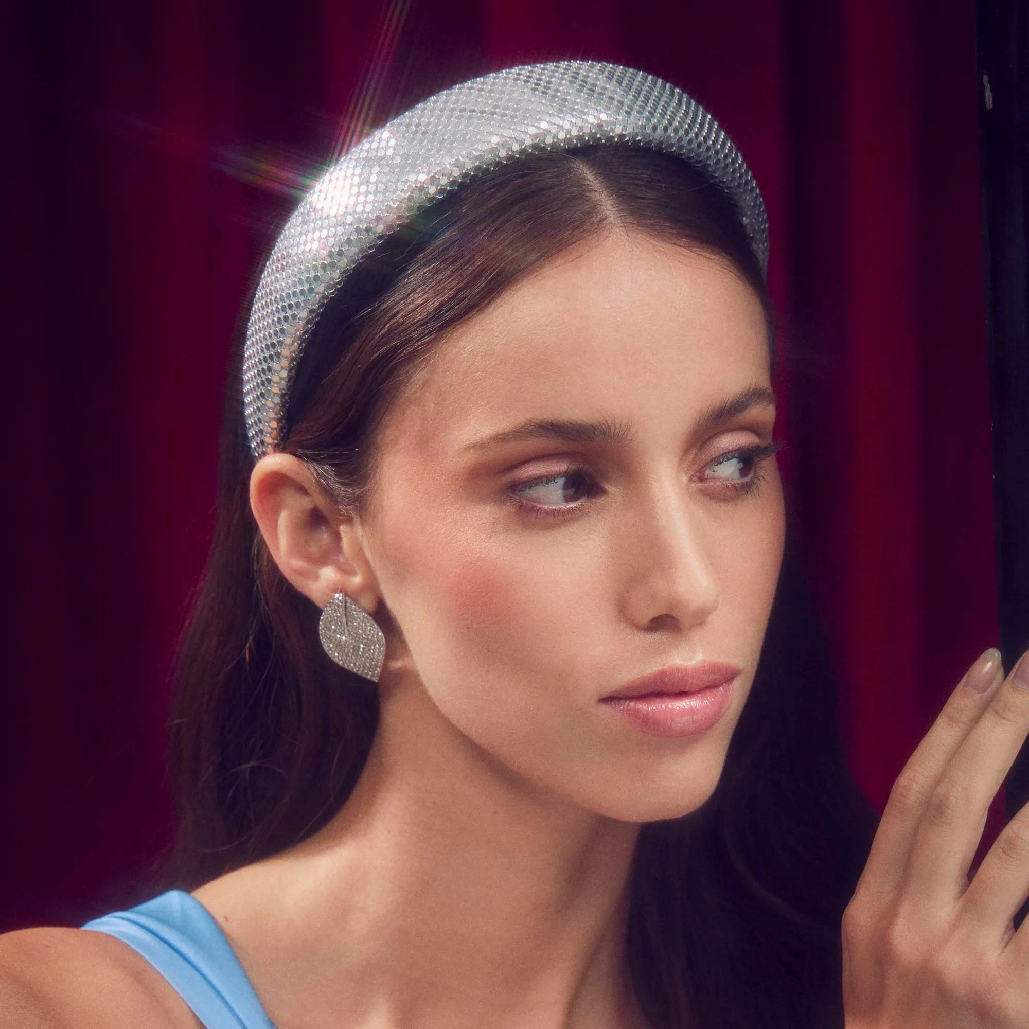 CRYSTAL PAVE DECO FEATHER EARRINGS sold by Lele Sadoughi product image thumbnail 3