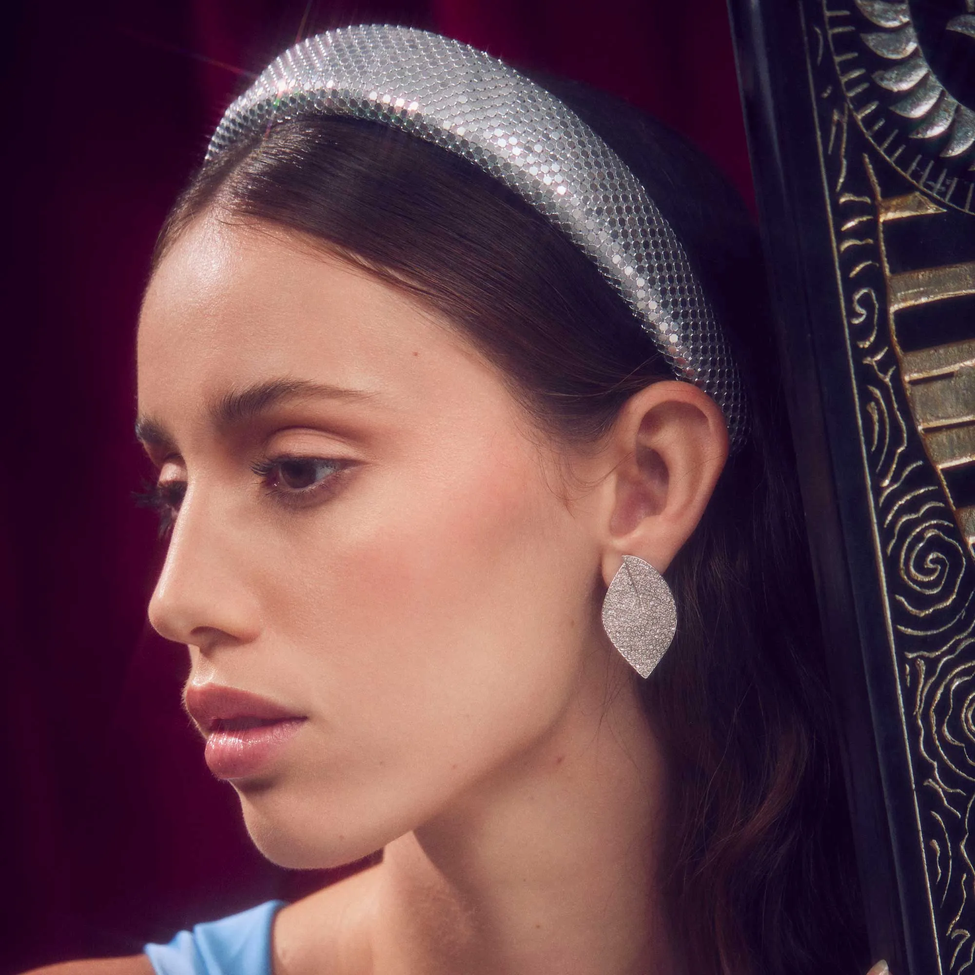 CRYSTAL PAVE DECO FEATHER EARRINGS sold by Lele Sadoughi product image thumbnail 2