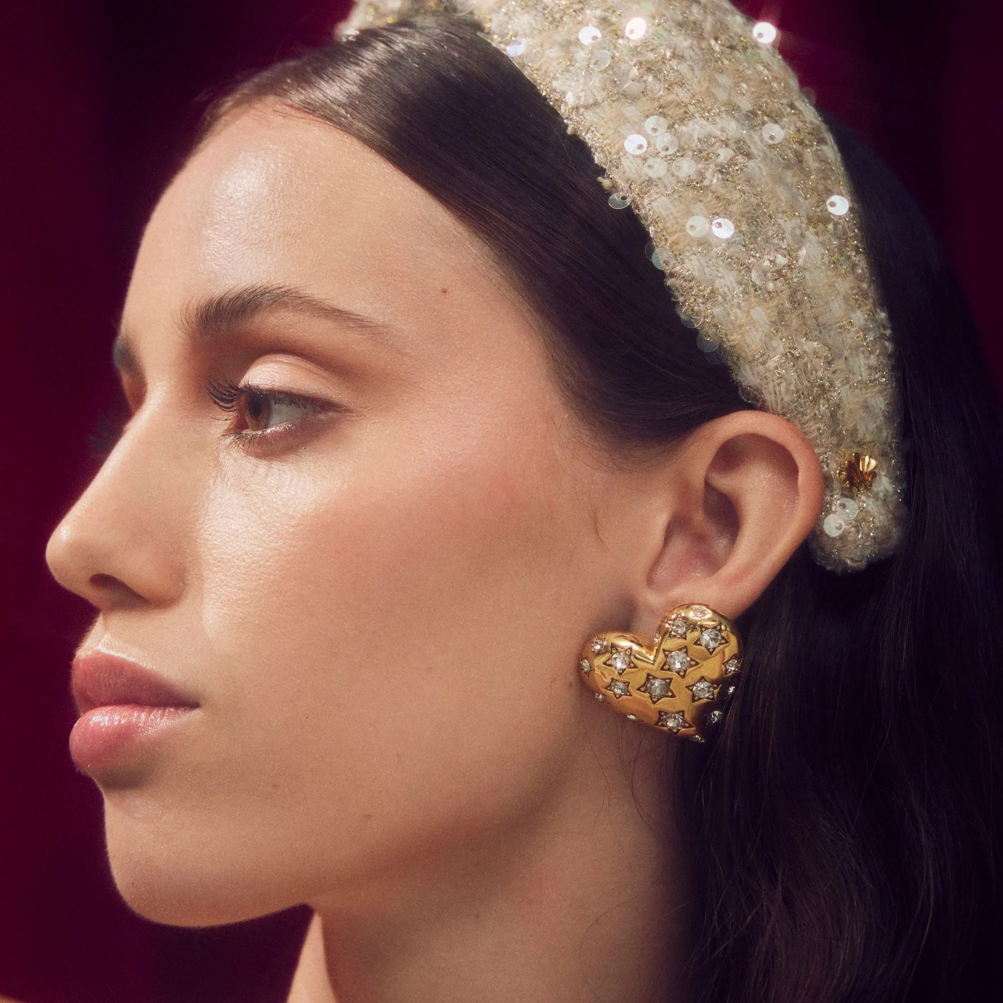 GOLD CELESTIAL HEART BUTTON EARRINGS sold by Lele Sadoughi product image thumbnail 2