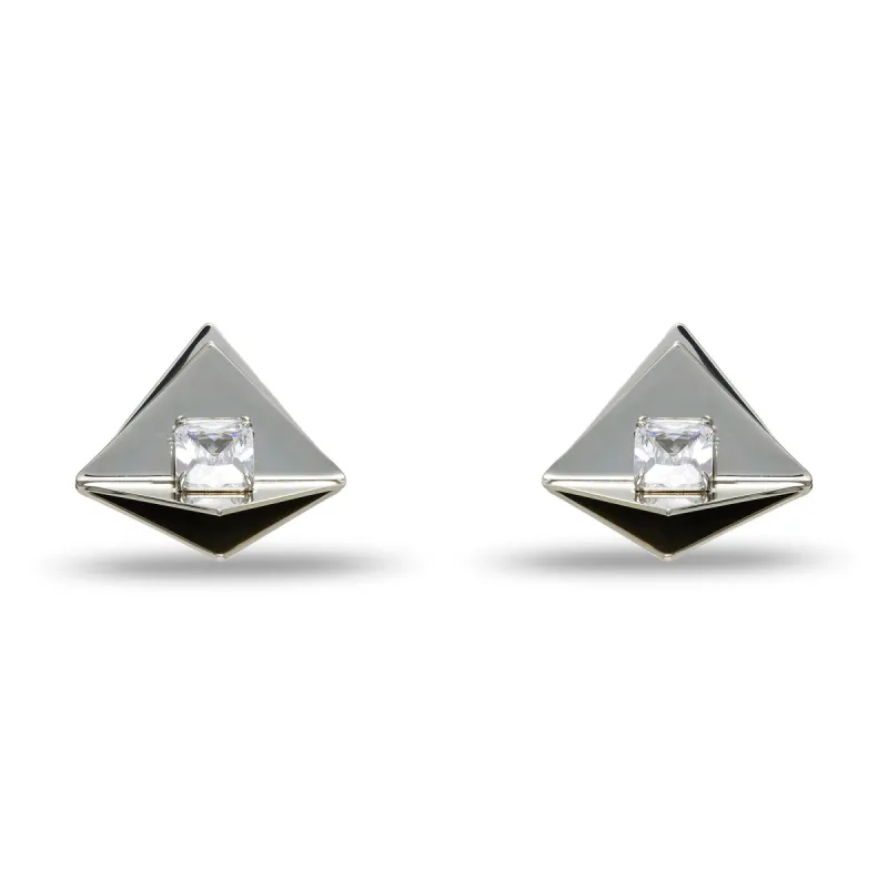 SILVER GEO CRYSTAL BUTTON EARRINGS sold by Lele Sadoughi