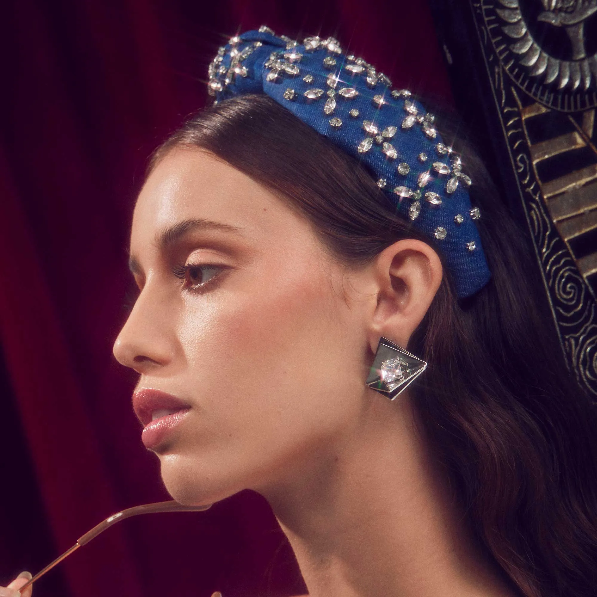 SILVER GEO CRYSTAL BUTTON EARRINGS sold by Lele Sadoughi product image thumbnail 3