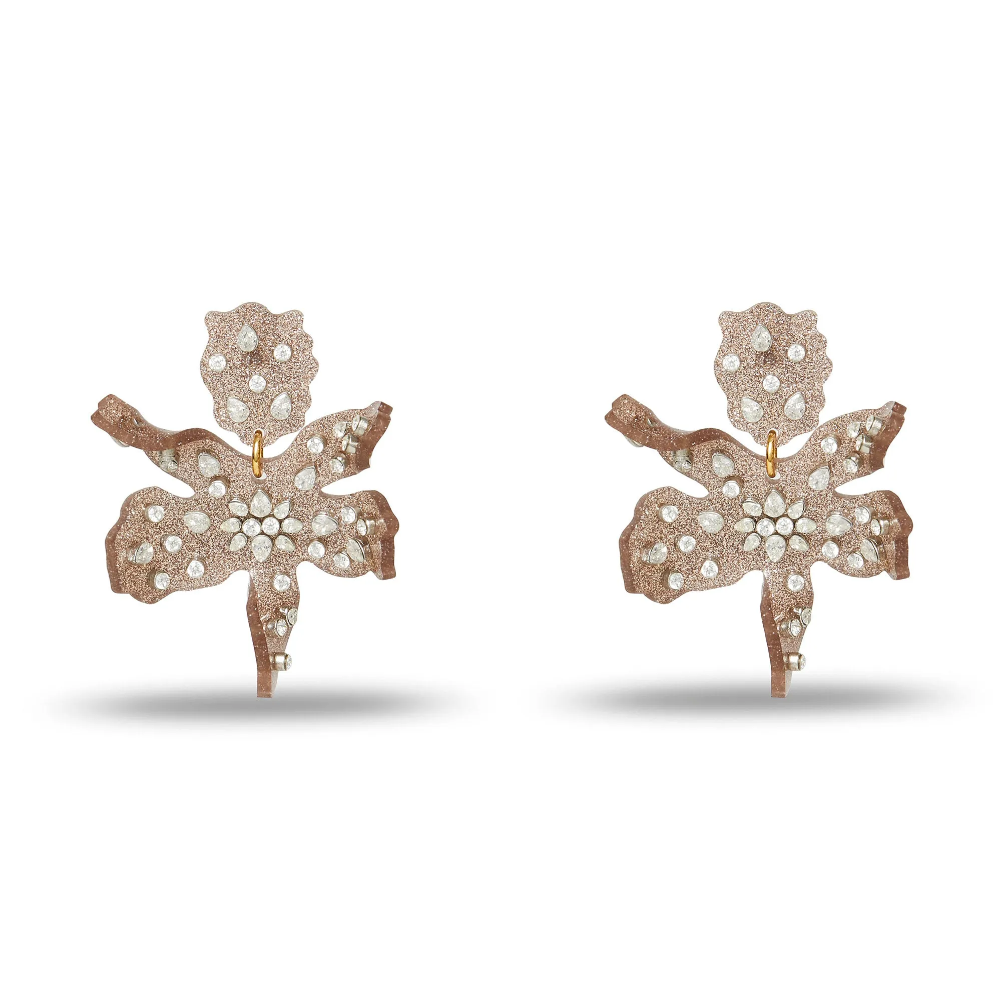 GOLD GLITTER EMBELLISHED SMALL PAPER LILY EARRINGS sold by Lele Sadoughi