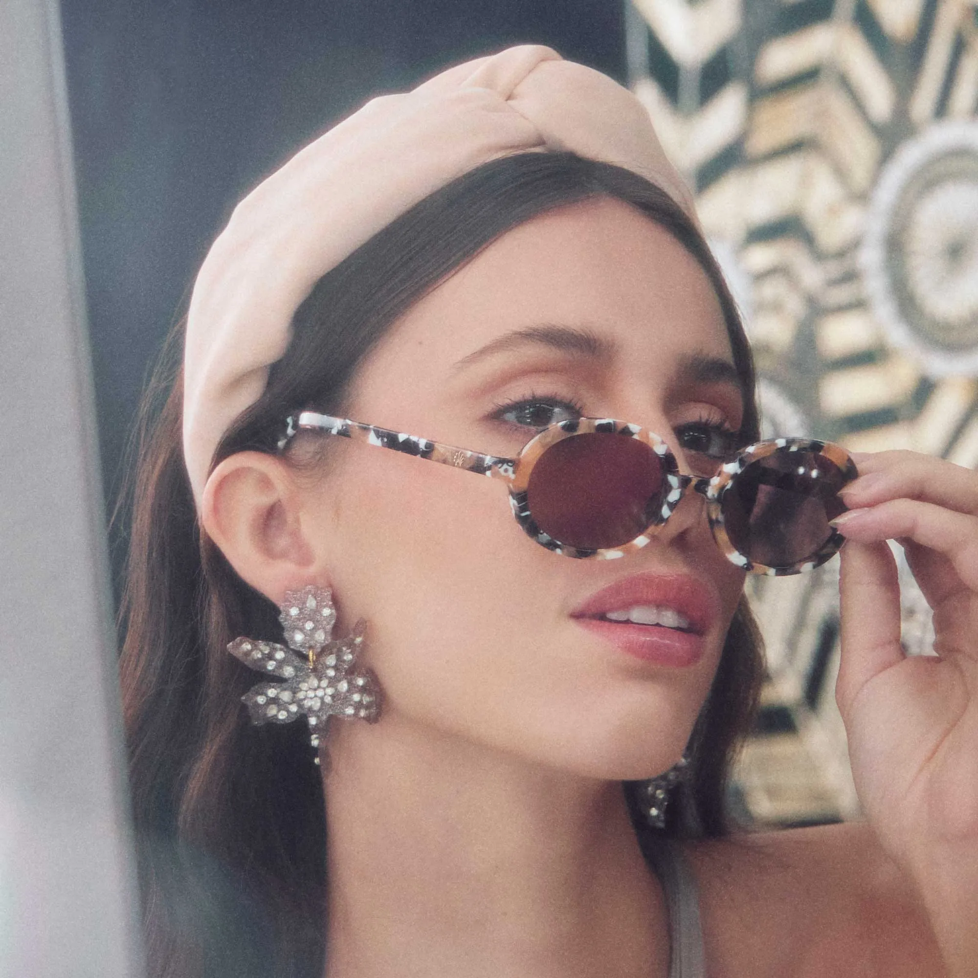 GOLD GLITTER EMBELLISHED SMALL PAPER LILY EARRINGS sold by Lele Sadoughi product image thumbnail 2