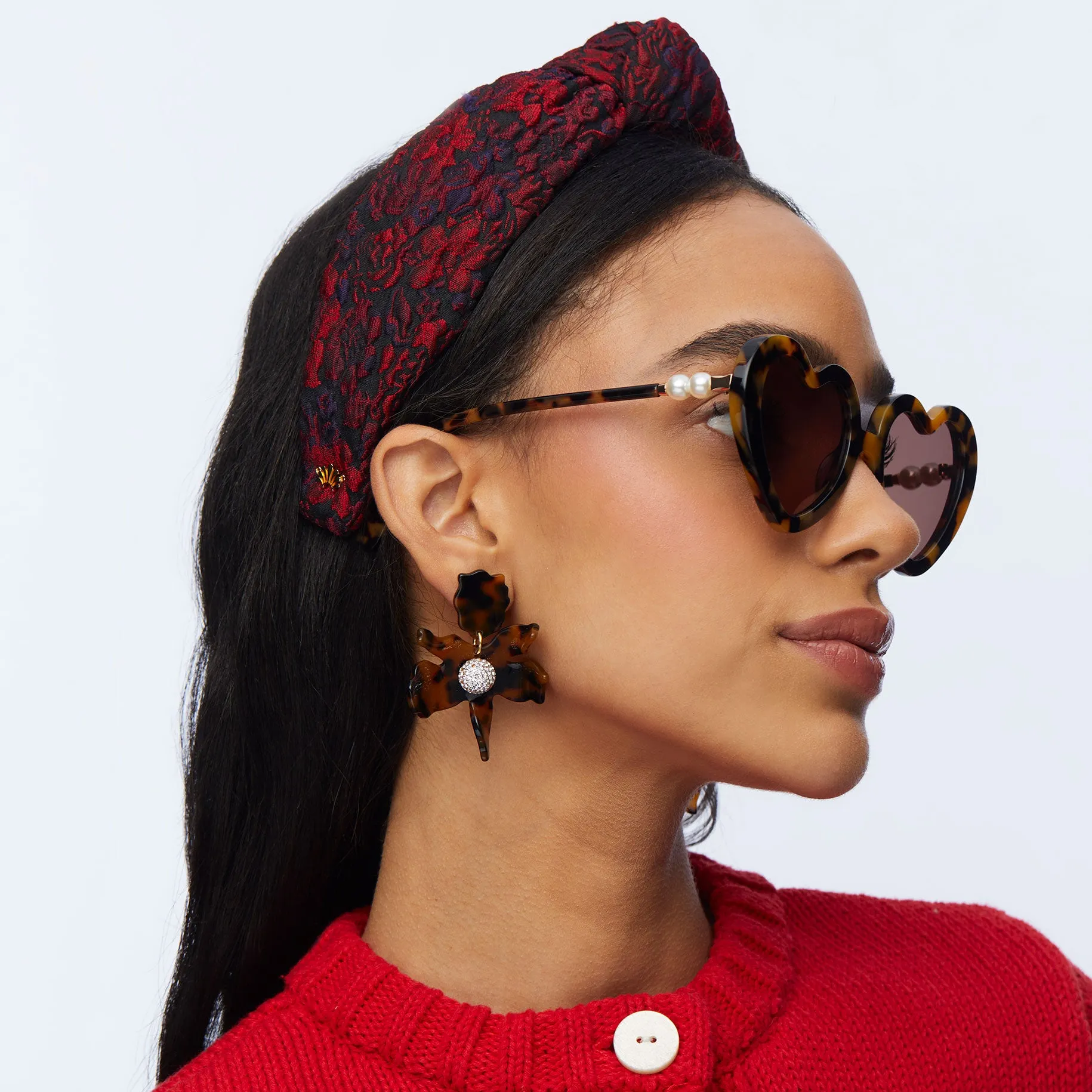 RUST ROSE FLORAL BROCADE KNOTTED HEADBAND sold by Lele Sadoughi product image thumbnail 2