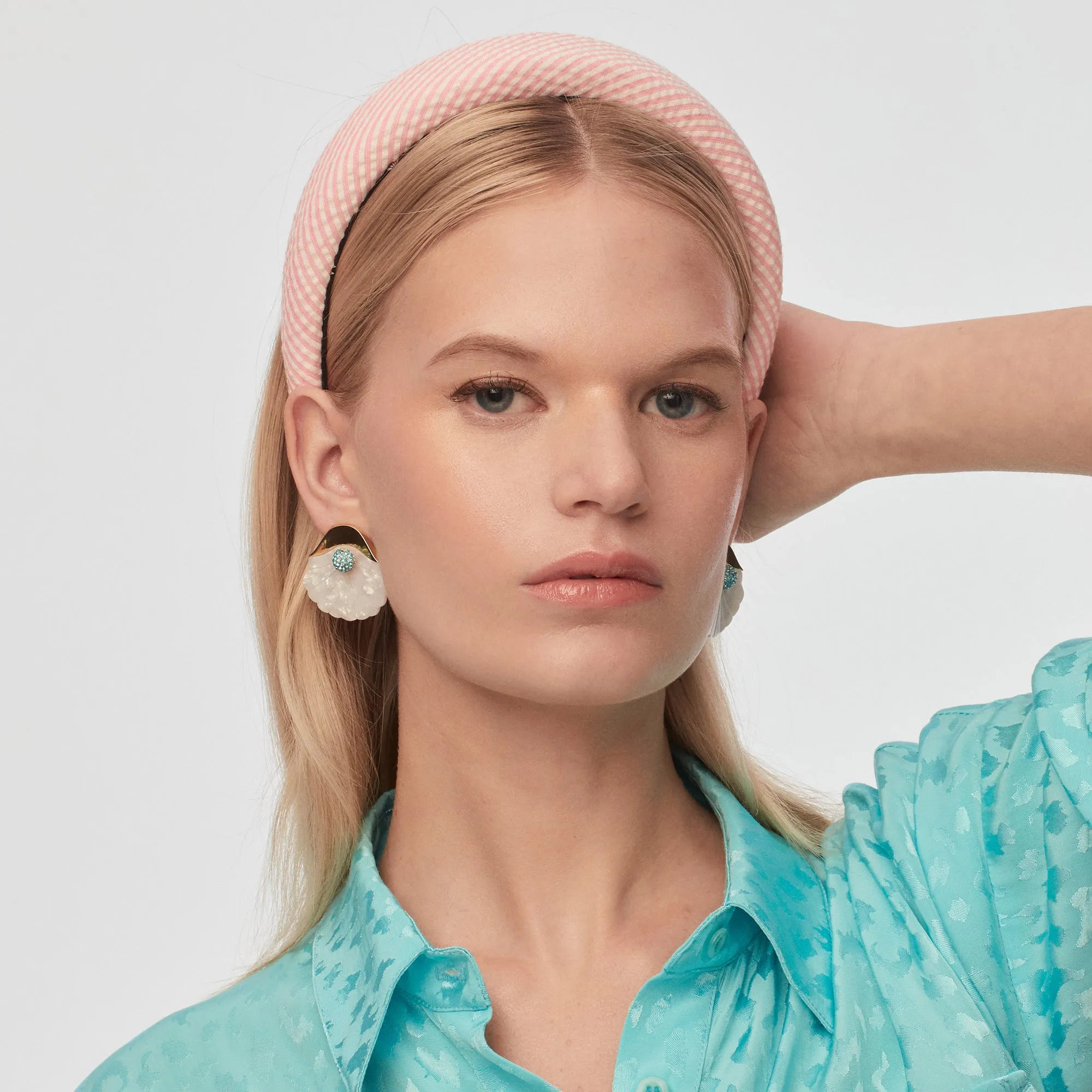 SHELL PINK SEERSUCKER ALICE HEADBAND sold by Lele Sadoughi product image thumbnail 2