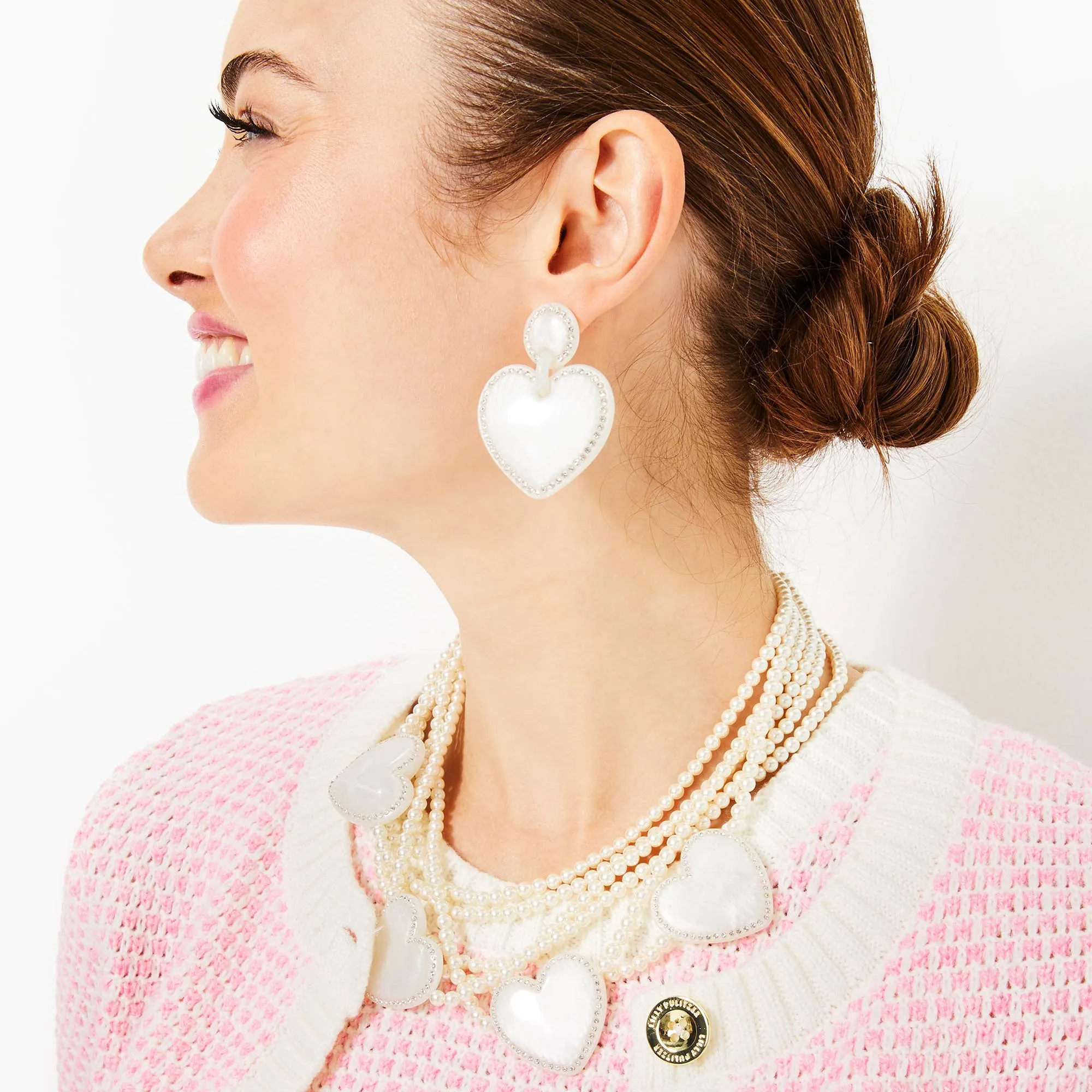 RESORT WHITE LILLY PULITZER x LELE JEWELED STITCHED HEART EARRINGS sold by Lele Sadoughi product image thumbnail 2