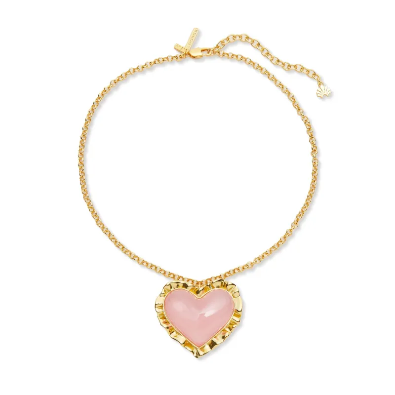 ROSE QUARTZ HEART RUFFLE NECKLACE sold by Lele Sadoughi
