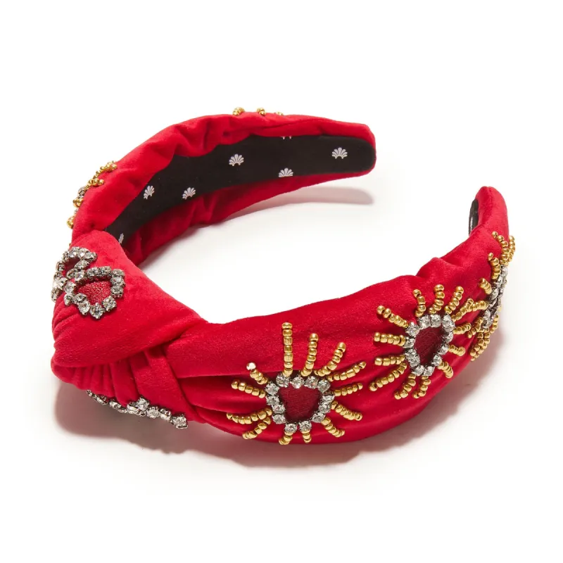 LIPSTICK RED KNOTTED CRYSTAL HEARTBURST HEADBAND sold by Lele Sadoughi