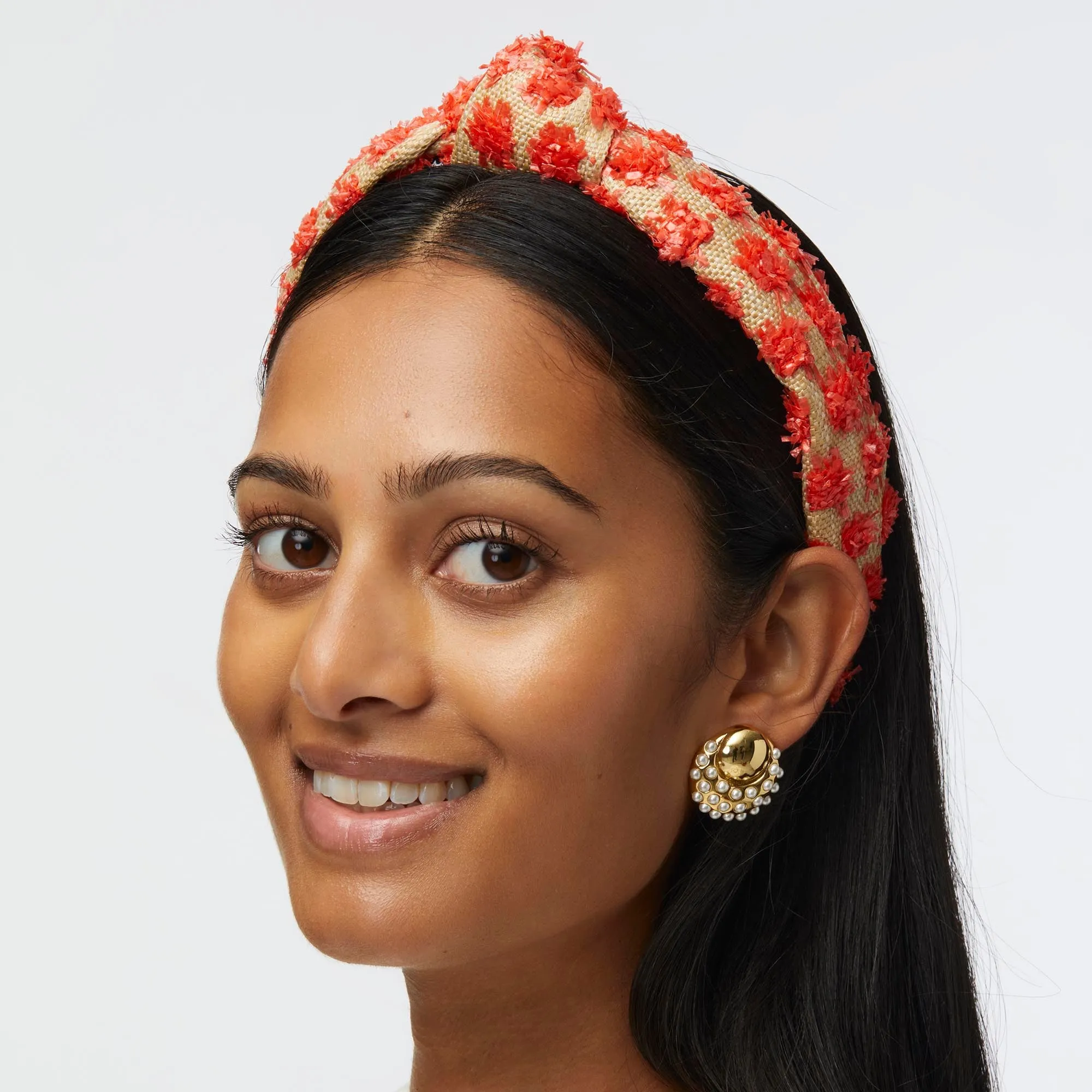 NATURAL MELON SLIM KNOTTED DOTTED RAFFIA HEADBAND sold by Lele Sadoughi product image thumbnail 2