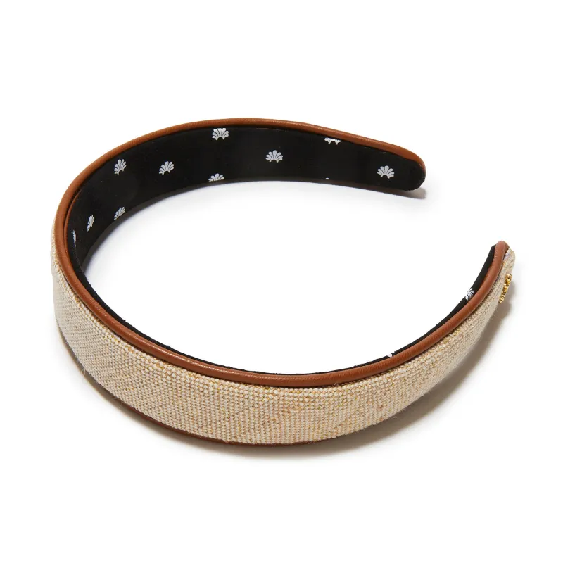 NATURAL CANVAS BESSETTE FAUX LEATHER TRIM HEADBAND sold by Lele Sadoughi