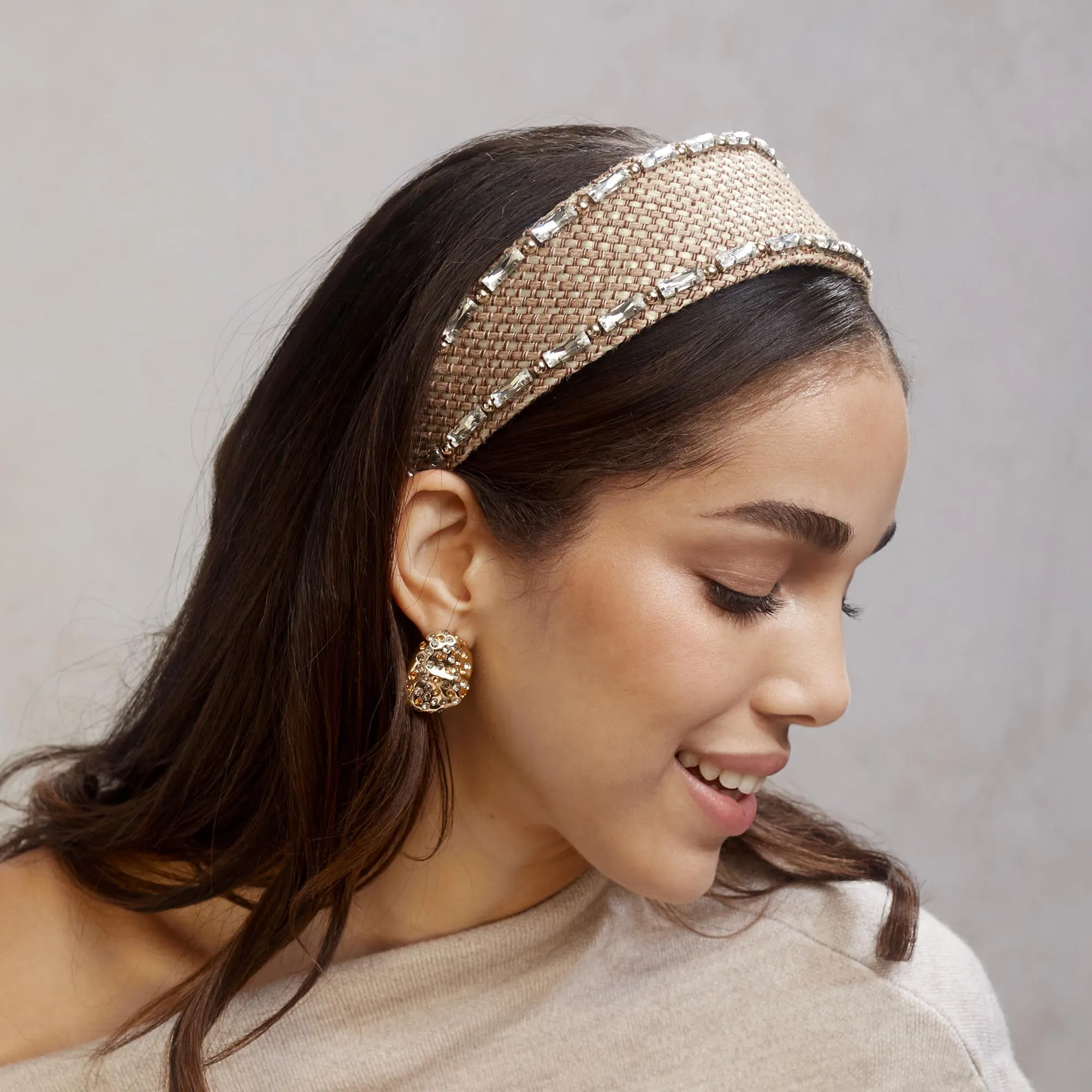 NATURAL BRIGITTE RAFFIA CRYSTAL TRIM HEADBAND sold by Lele Sadoughi product image thumbnail 2