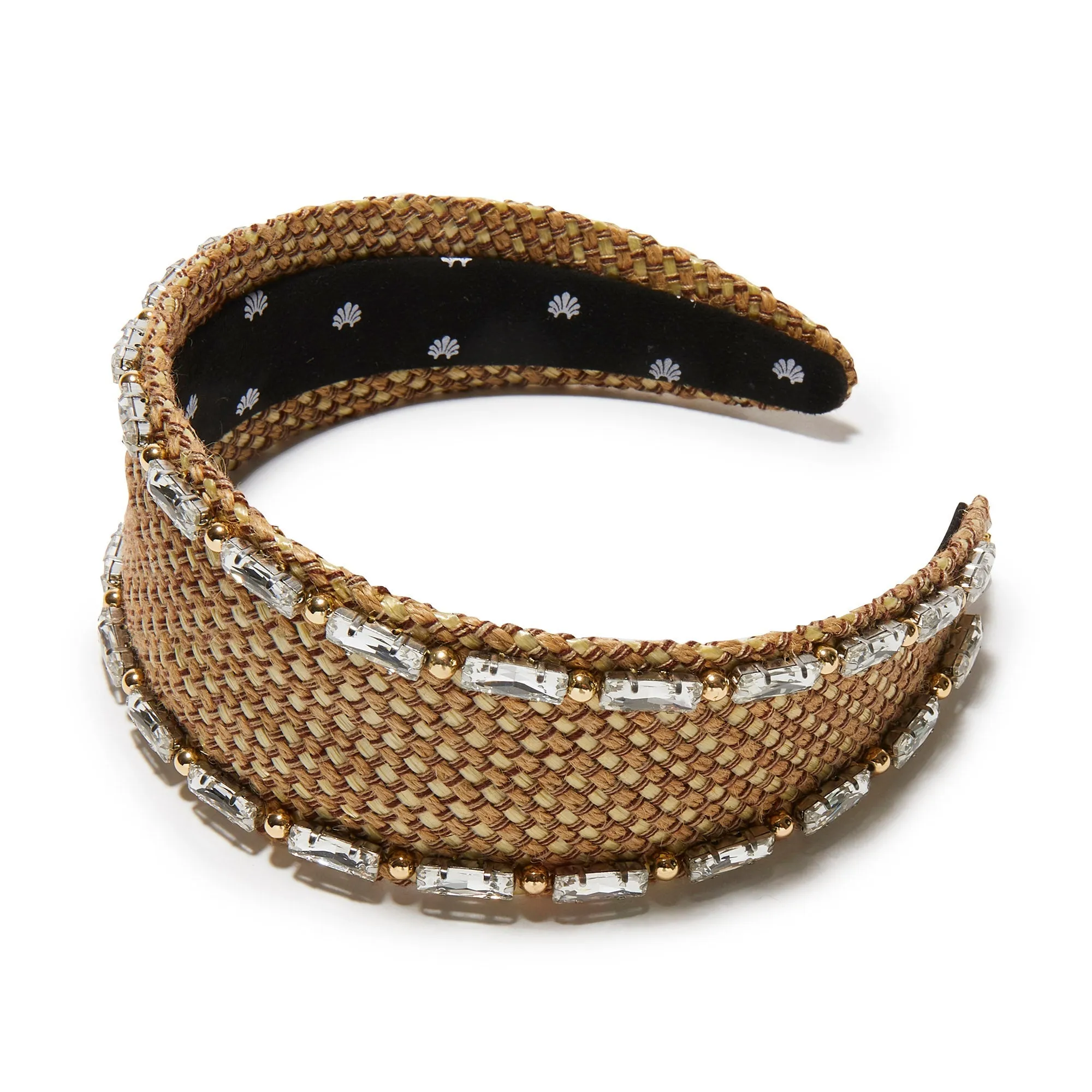 NATURAL BRIGITTE RAFFIA CRYSTAL TRIM HEADBAND sold by Lele Sadoughi