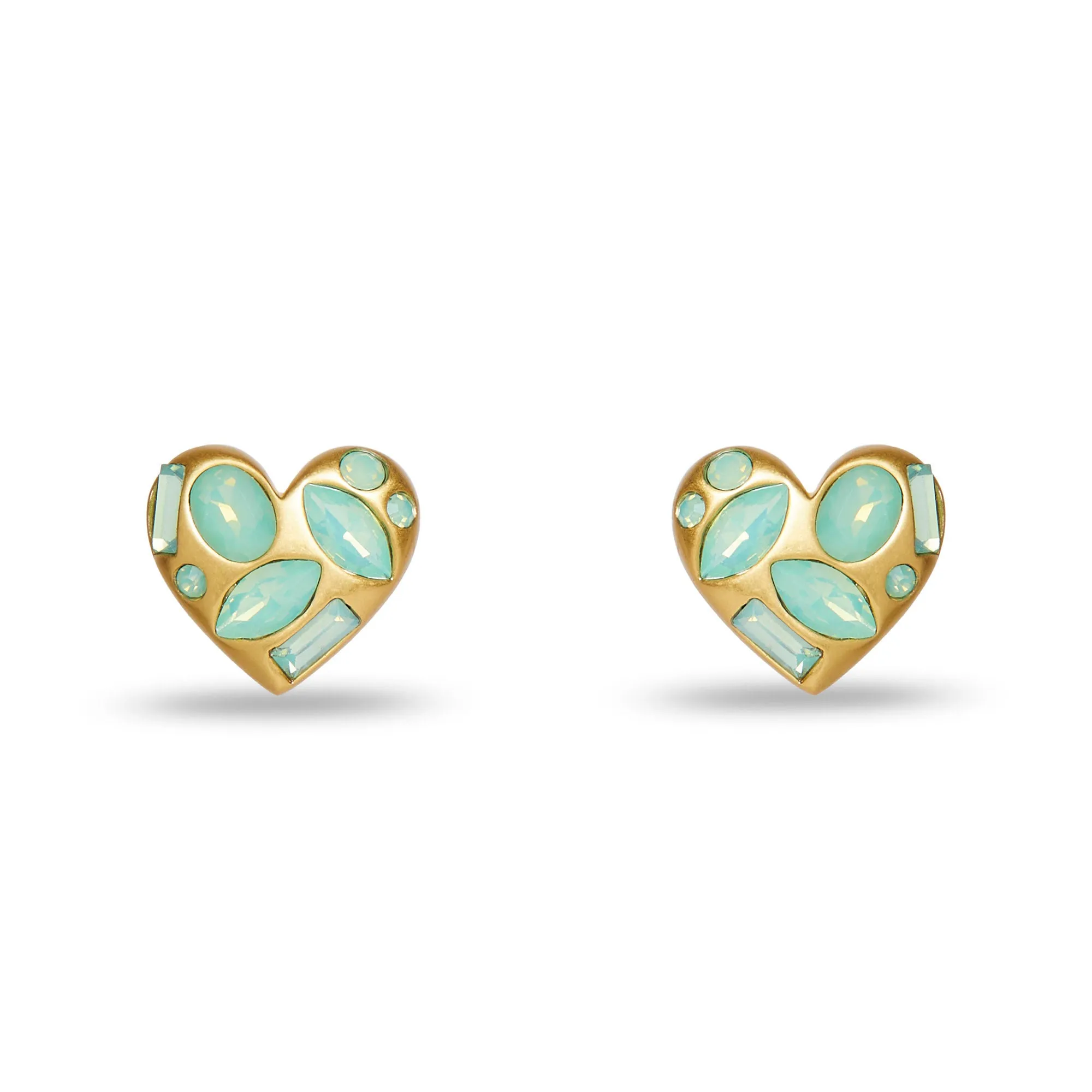 JADE CRYSTAL MOLTEN HEART BUTTON EARRINGS sold by Lele Sadoughi