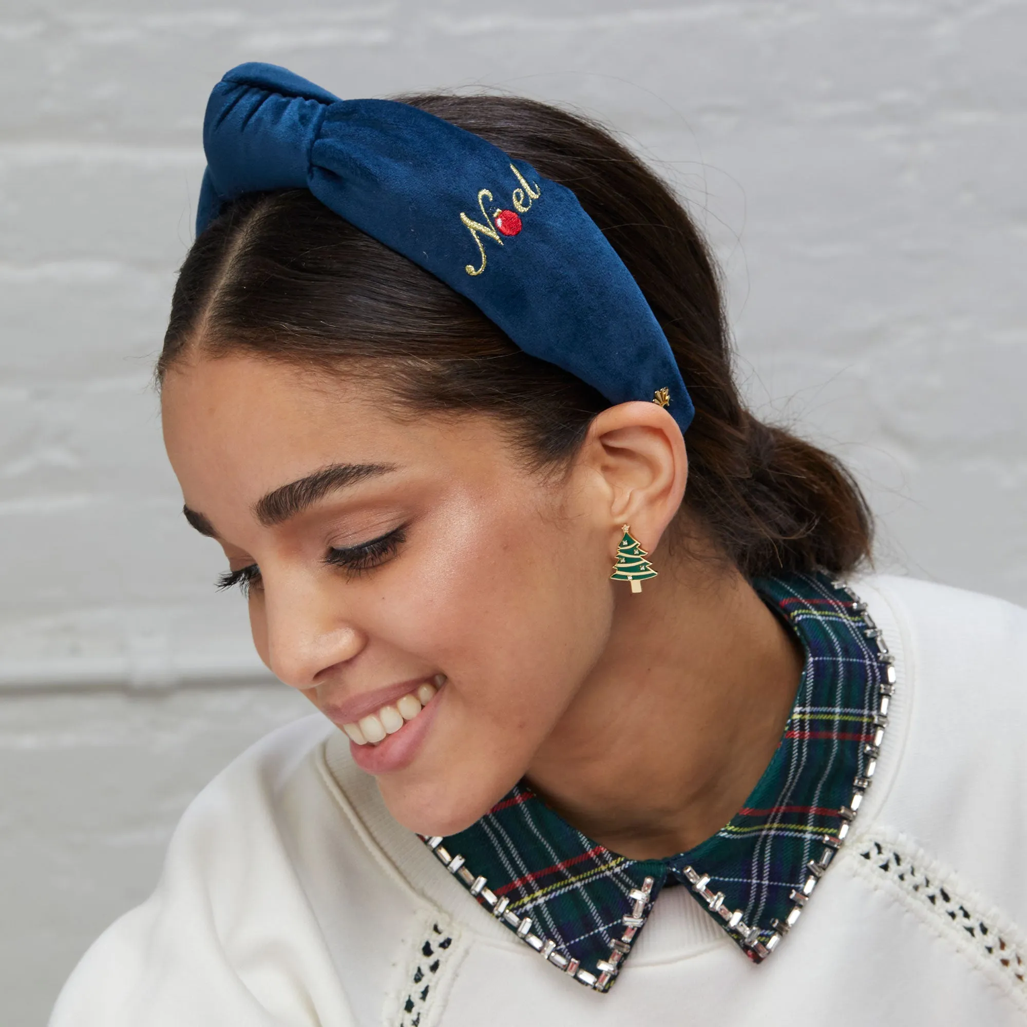 NAVY NOEL EMBROIDERED KNOTTED HEADBAND sold by Lele Sadoughi product image thumbnail 2