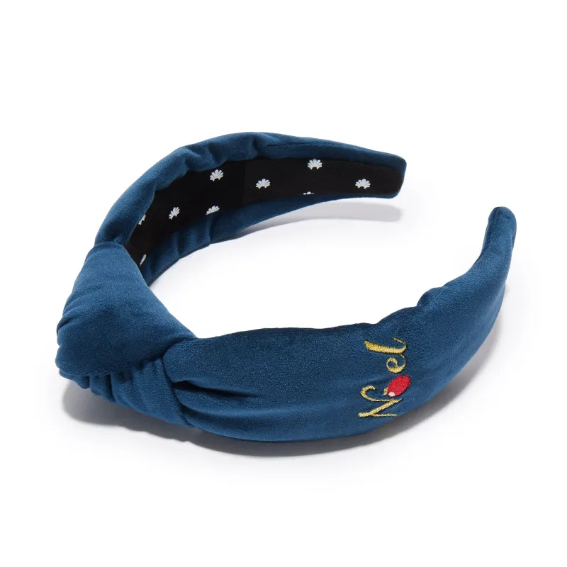 NAVY NOEL EMBROIDERED KNOTTED HEADBAND sold by Lele Sadoughi