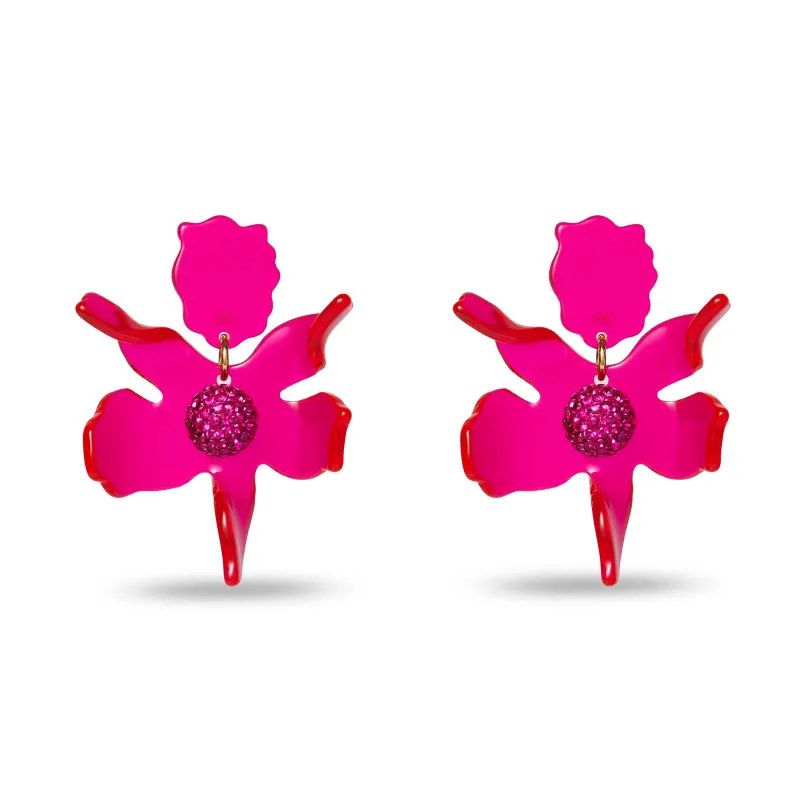 FUCHSIA SMALL CRYSTAL LILY EARRINGS sold by Lele Sadoughi