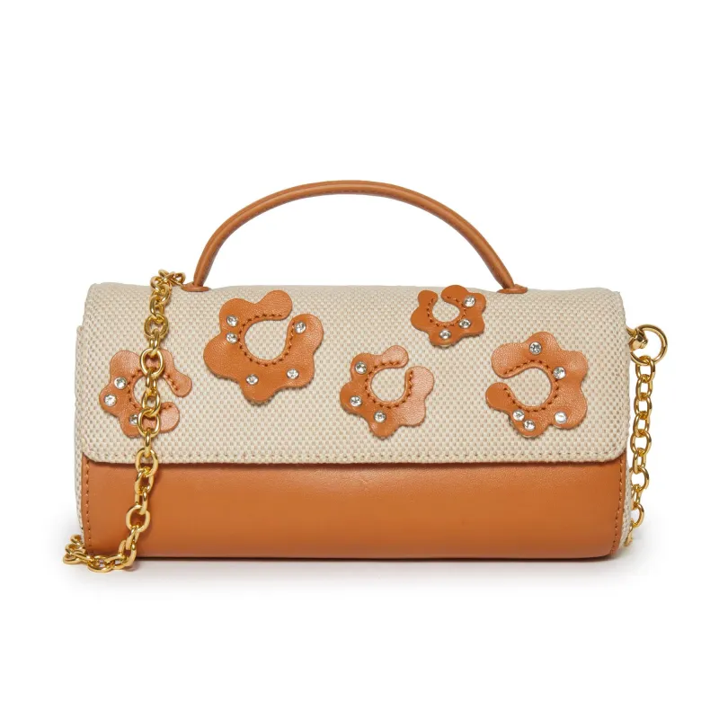 SADDLE BROWN MINI TABITHA FLORAL TOP HANDLE BAG sold by Lele Sadoughi