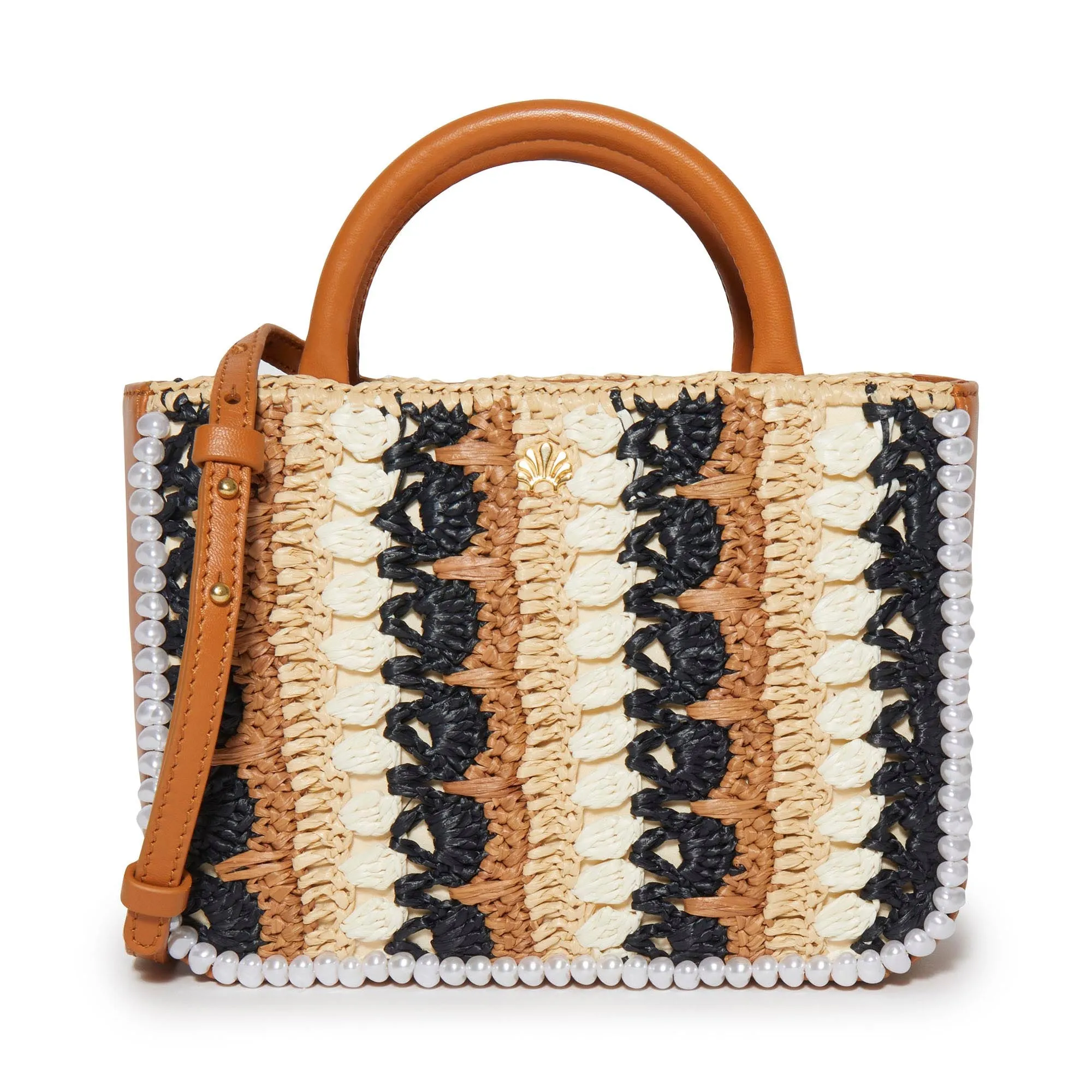 NEUTRAL NIGHT MAYA RAFFIA MINI TOTE sold by Lele Sadoughi