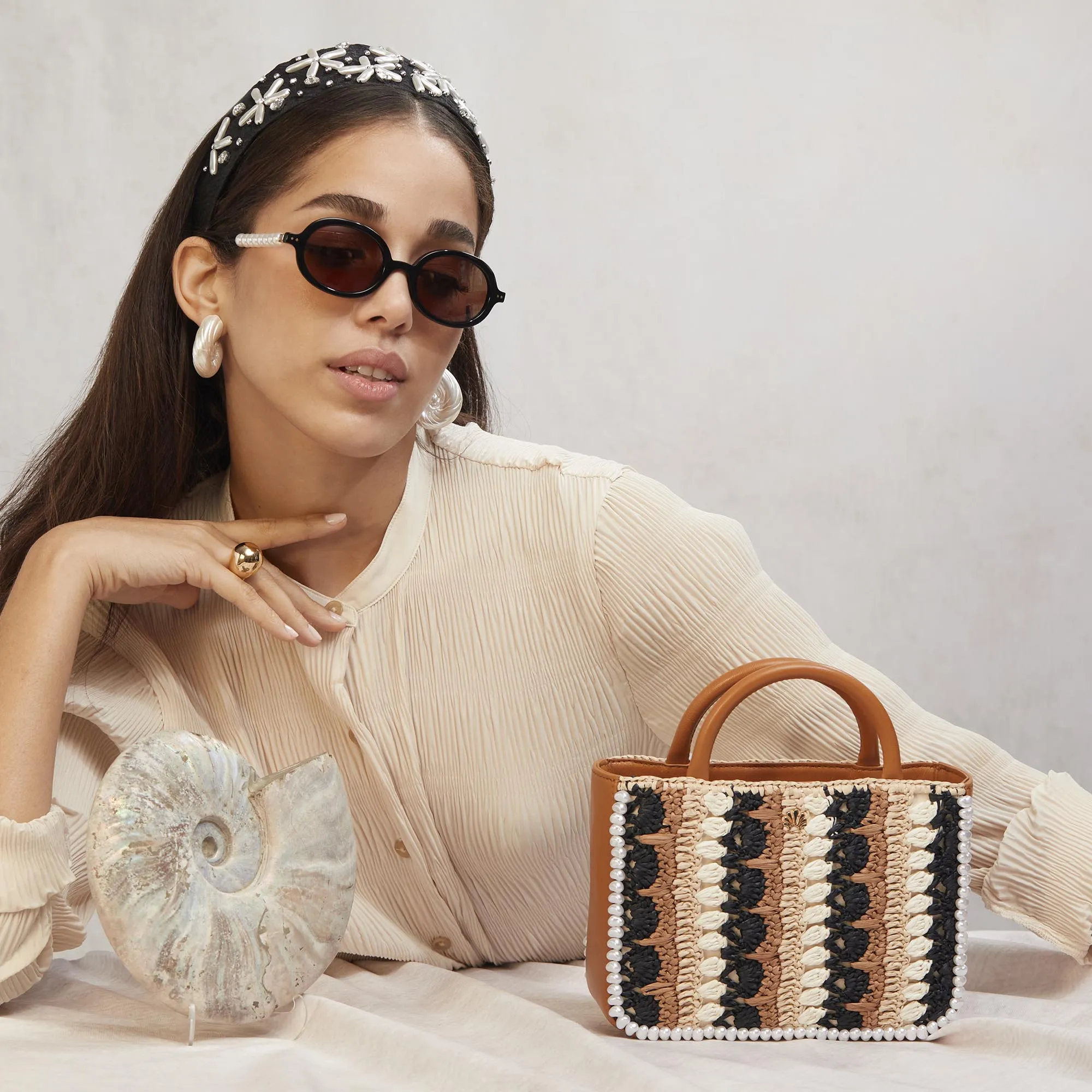 NEUTRAL NIGHT MAYA RAFFIA MINI TOTE sold by Lele Sadoughi product image thumbnail 2