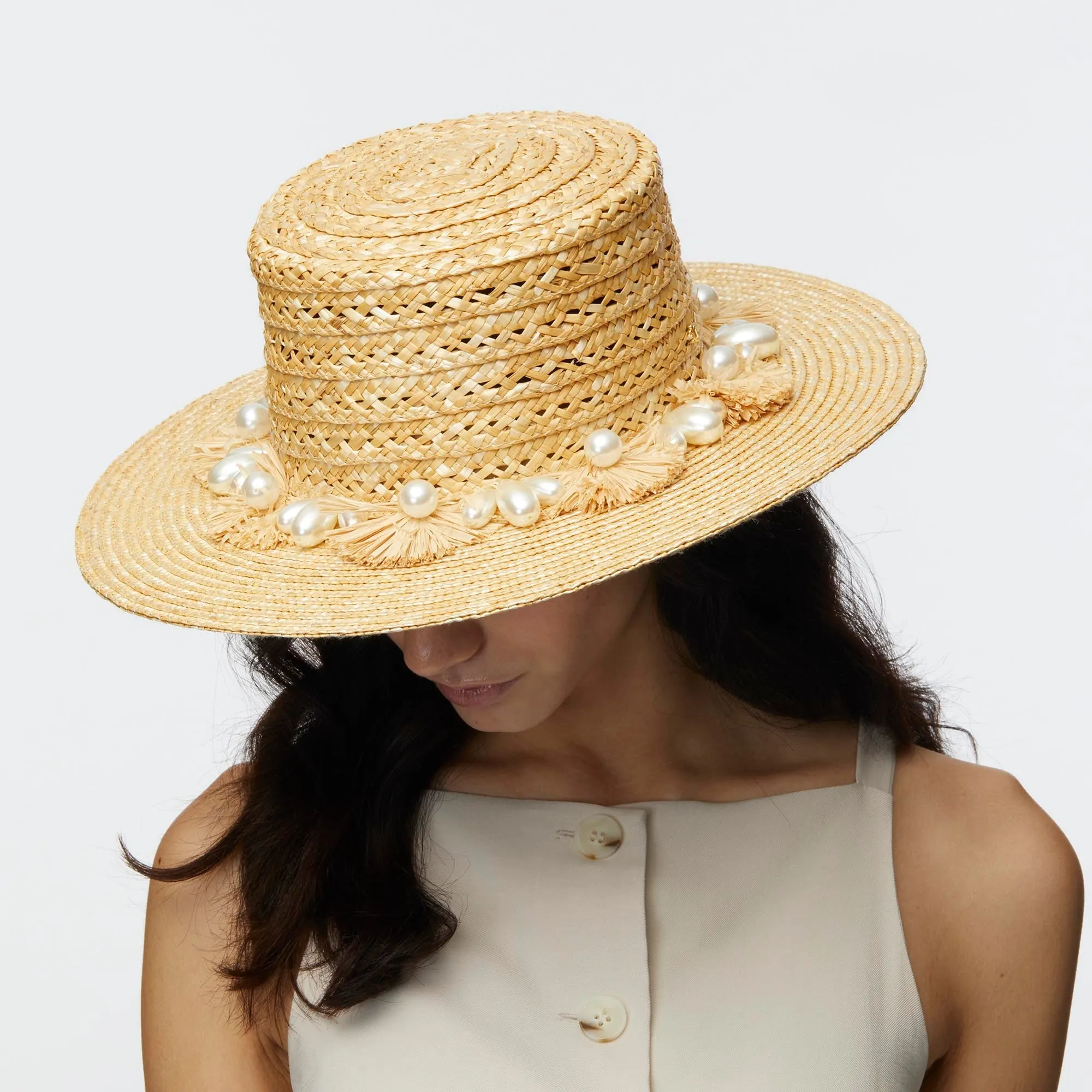 NATURAL PEARL POMS STRAW HAT sold by Lele Sadoughi product image thumbnail 4