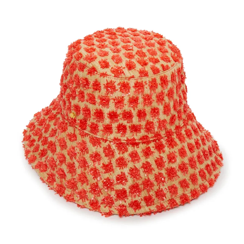 NATURAL MELON DOTTED RAFFIA LONG BRIM BUCKET HAT sold by Lele Sadoughi