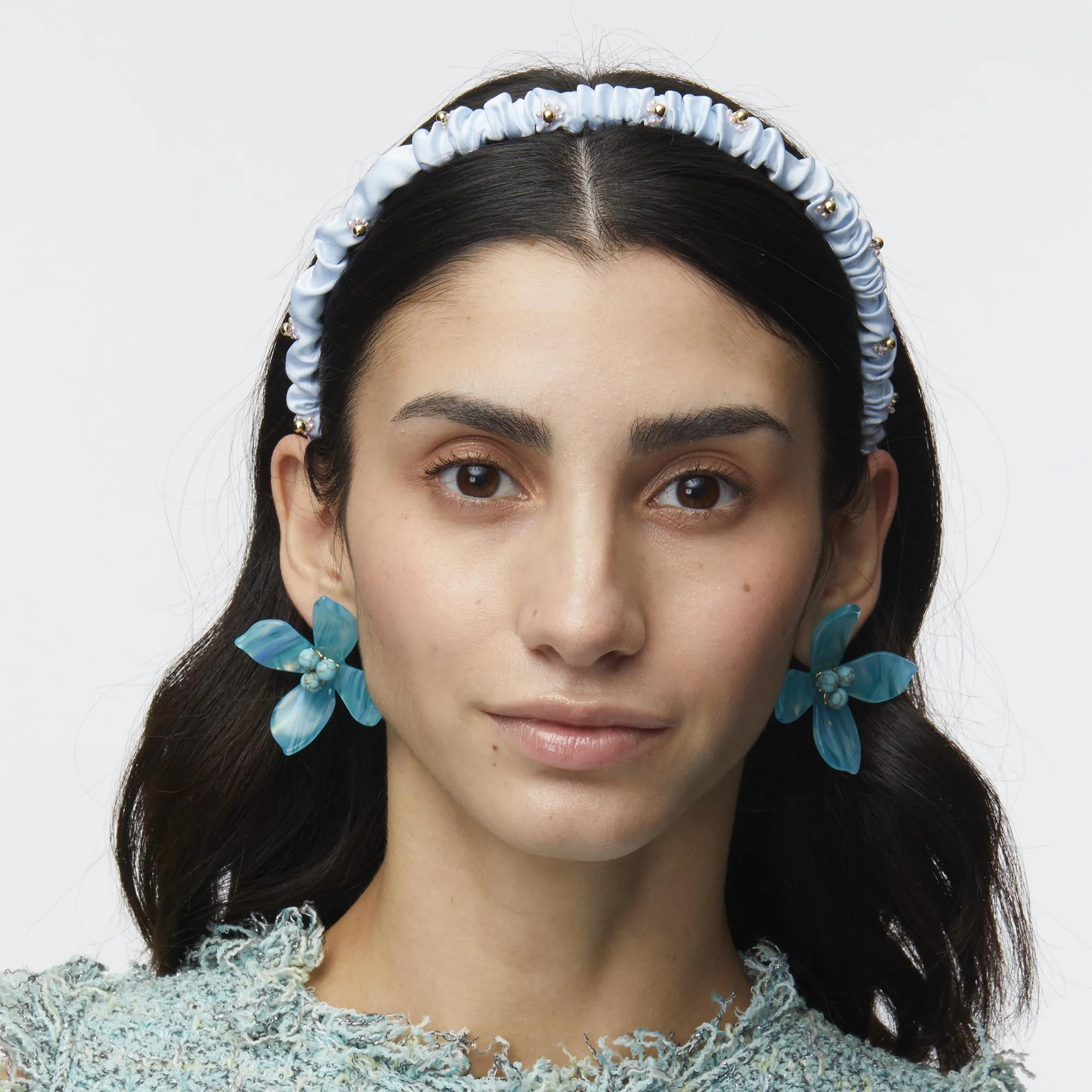POWDER BLUE JESSIE FLOWER HEADBAND sold by Lele Sadoughi product image thumbnail 2