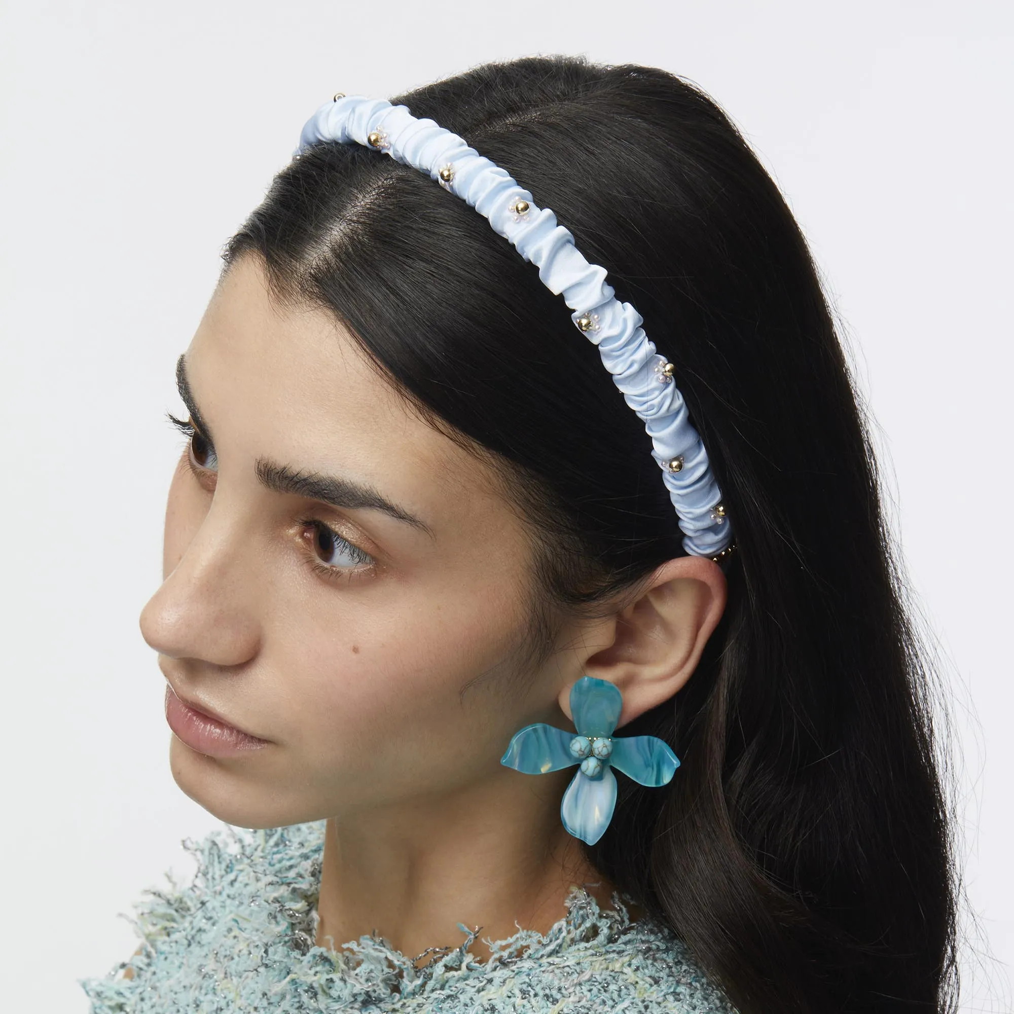 POWDER BLUE JESSIE FLOWER HEADBAND sold by Lele Sadoughi product image thumbnail 4