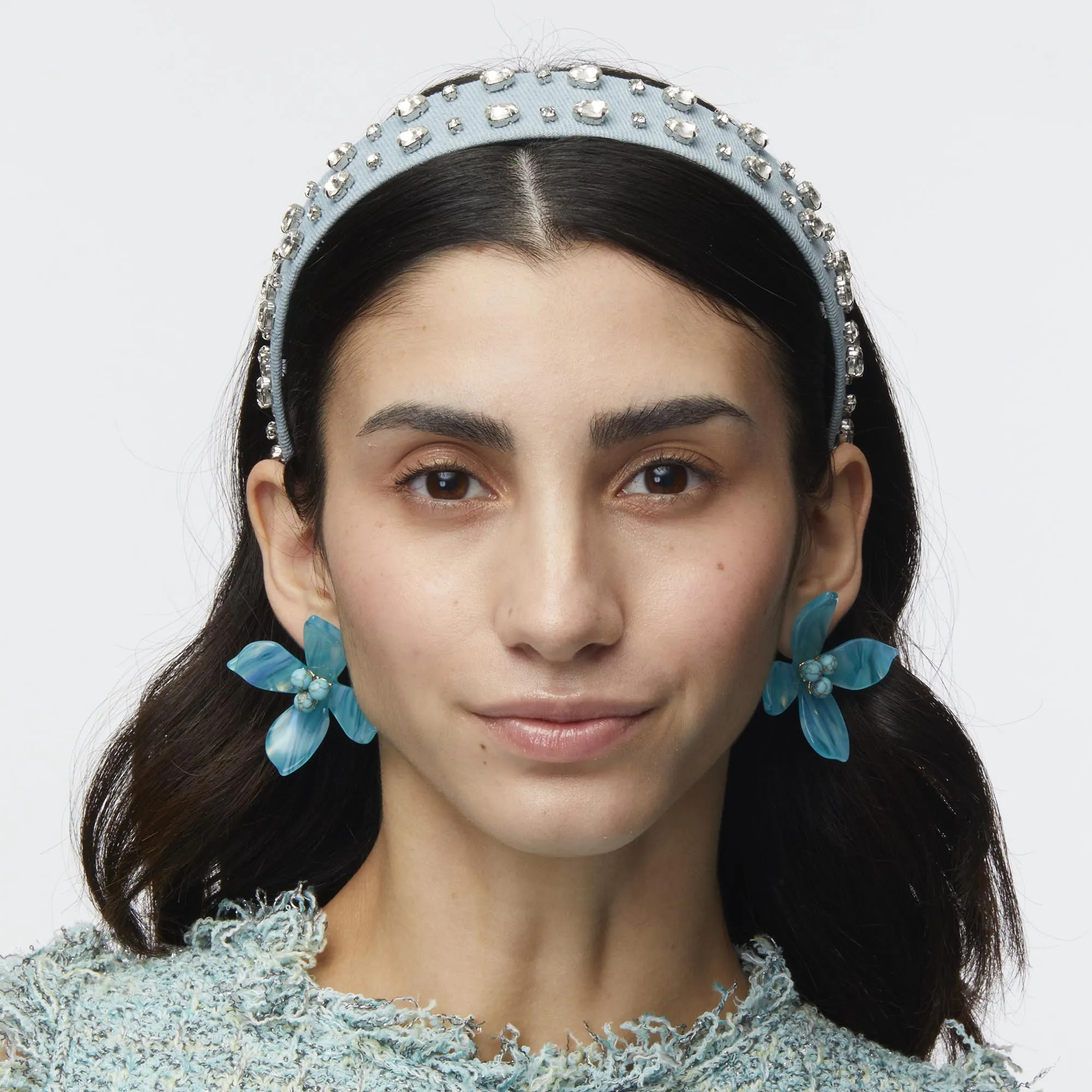 LIGHT DENIM BESSETTE CRYSTAL TRIM HEADBAND sold by Lele Sadoughi product image thumbnail 3