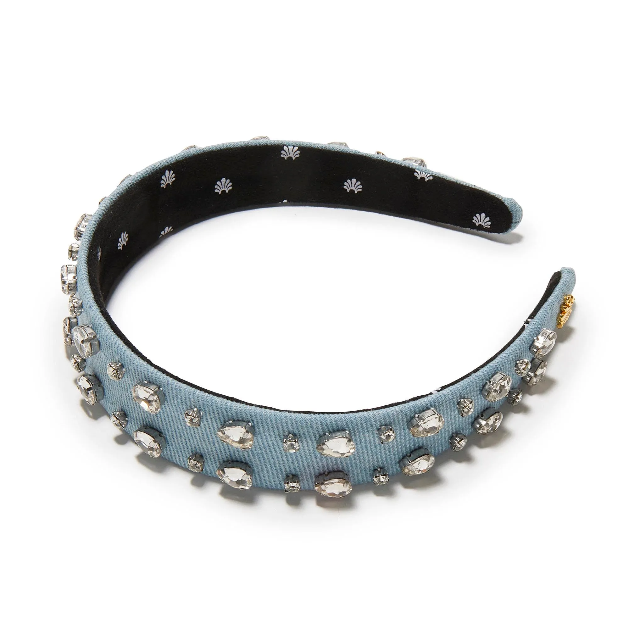 LIGHT DENIM BESSETTE CRYSTAL TRIM HEADBAND sold by Lele Sadoughi