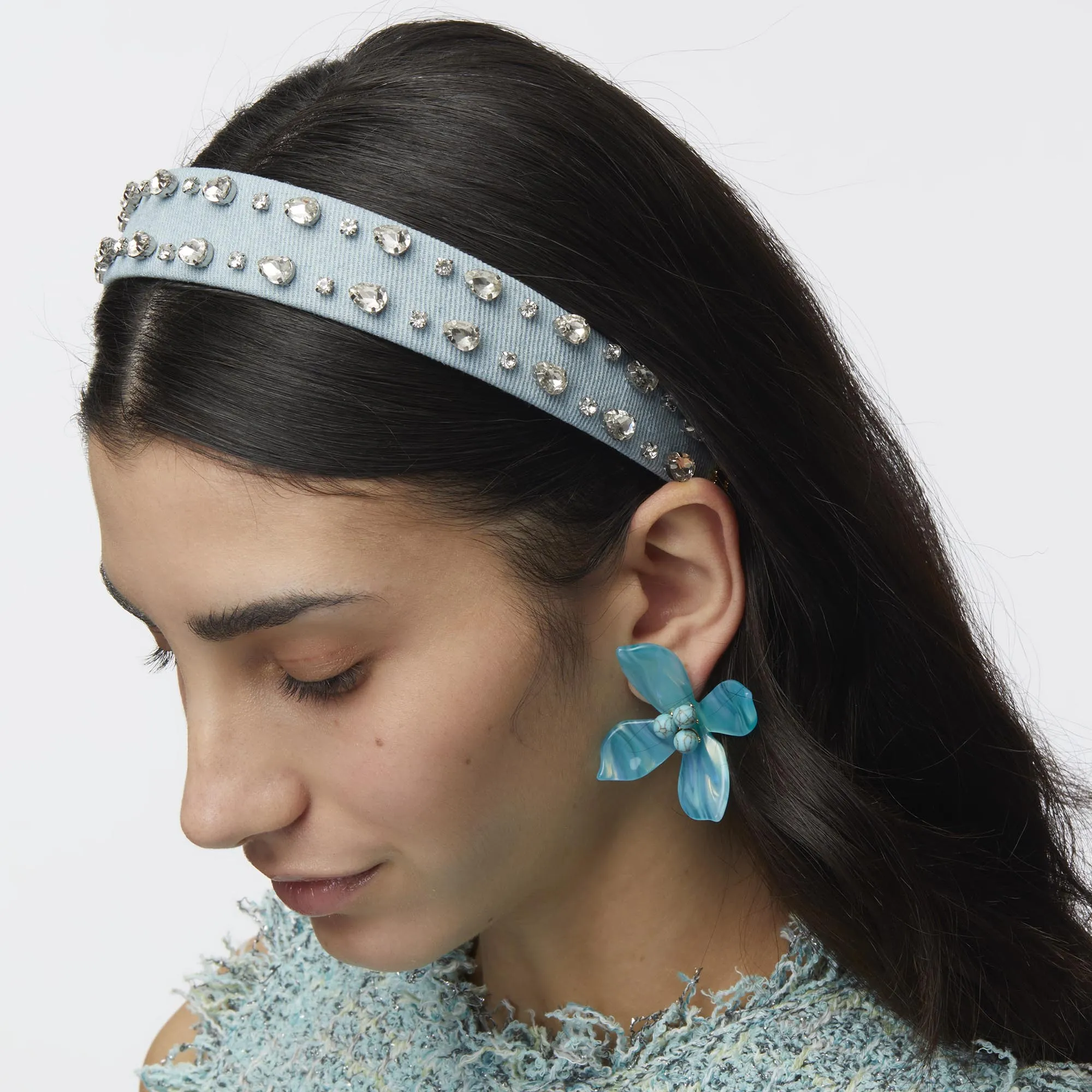 LIGHT DENIM BESSETTE CRYSTAL TRIM HEADBAND sold by Lele Sadoughi product image thumbnail 2