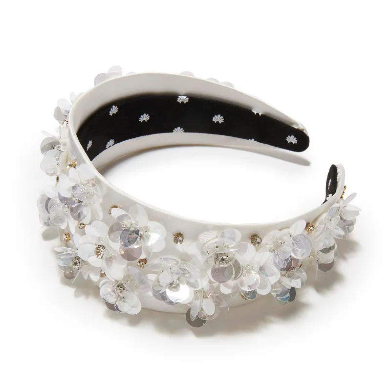 DOVE WHITE BRIGITTE PAILLETTE FLORAL HEADBAND sold by Lele Sadoughi