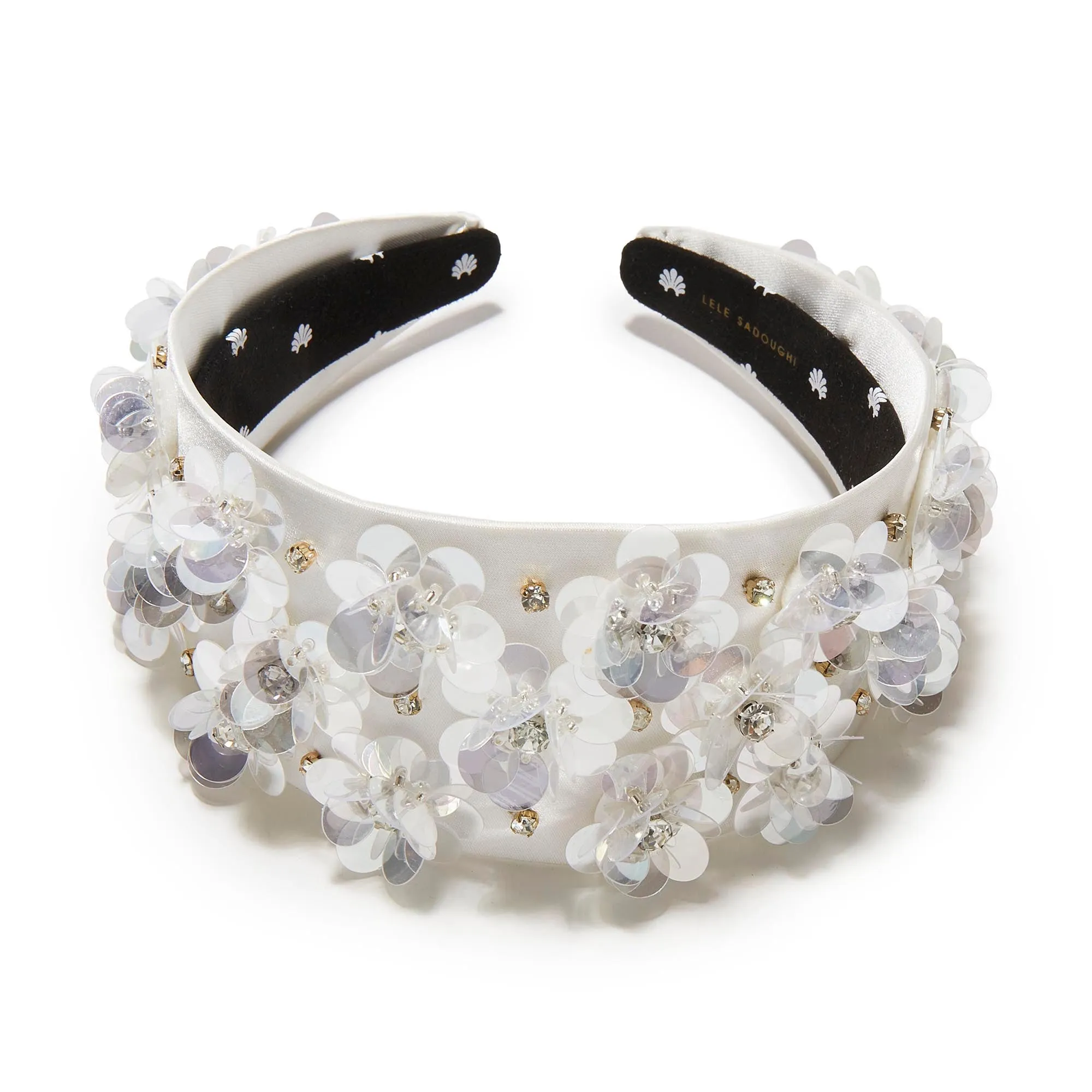 DOVE WHITE BRIGITTE PAILLETTE FLORAL HEADBAND sold by Lele Sadoughi product image thumbnail 3