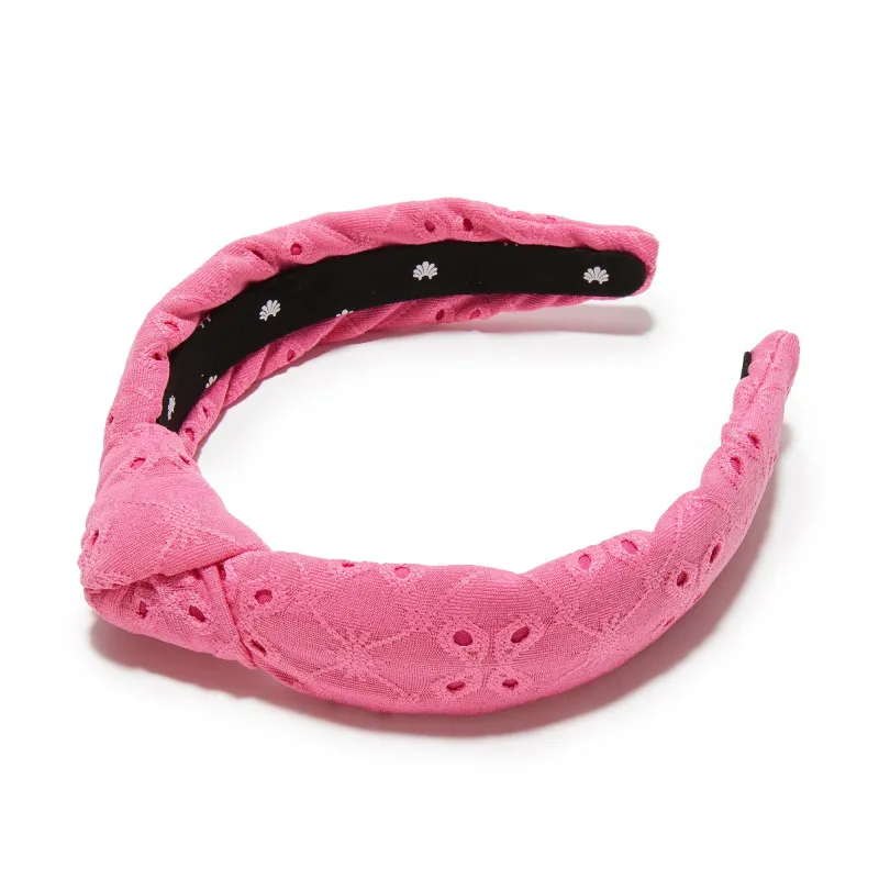 FUCHSIA SLIM KNOTTED EYELET HEADBAND sold by Lele Sadoughi