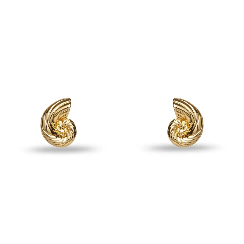 GOLD NAUTILUS SHELL STUD EARRINGS made by Lele Sadoughi