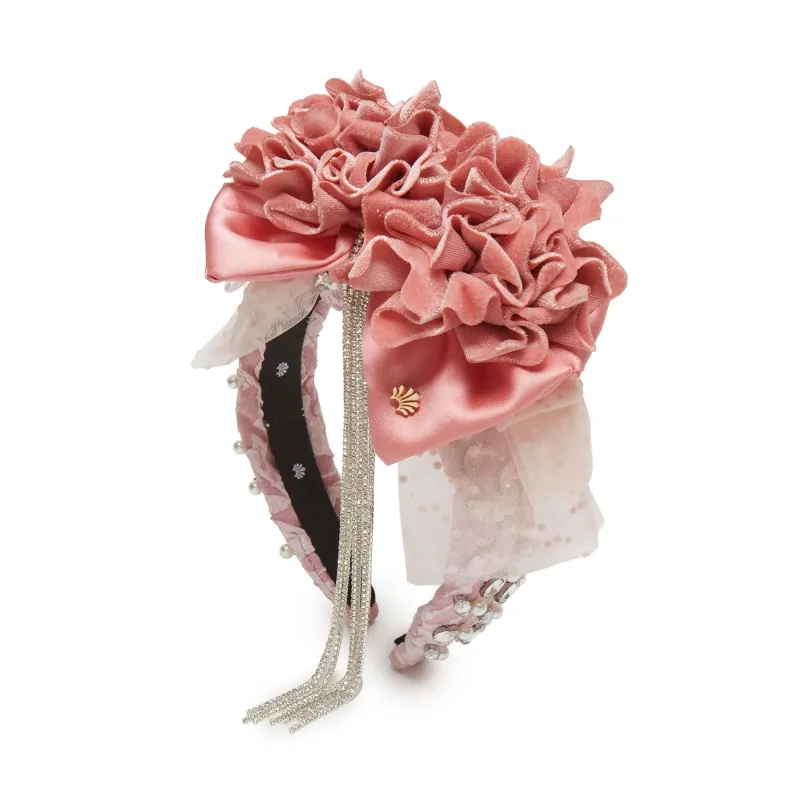 BLUSH DOTTED DAHLIA BEJEWELED FLORAL BOUQUET HEADBAND sold by Lele Sadoughi