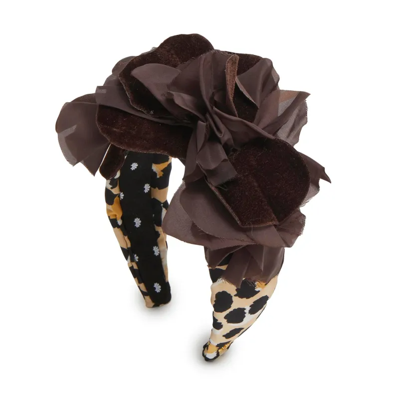 CHOCOLATE LEOPARD ROSETTE FLORAL BOUQUET HEADBAND sold by Lele Sadoughi