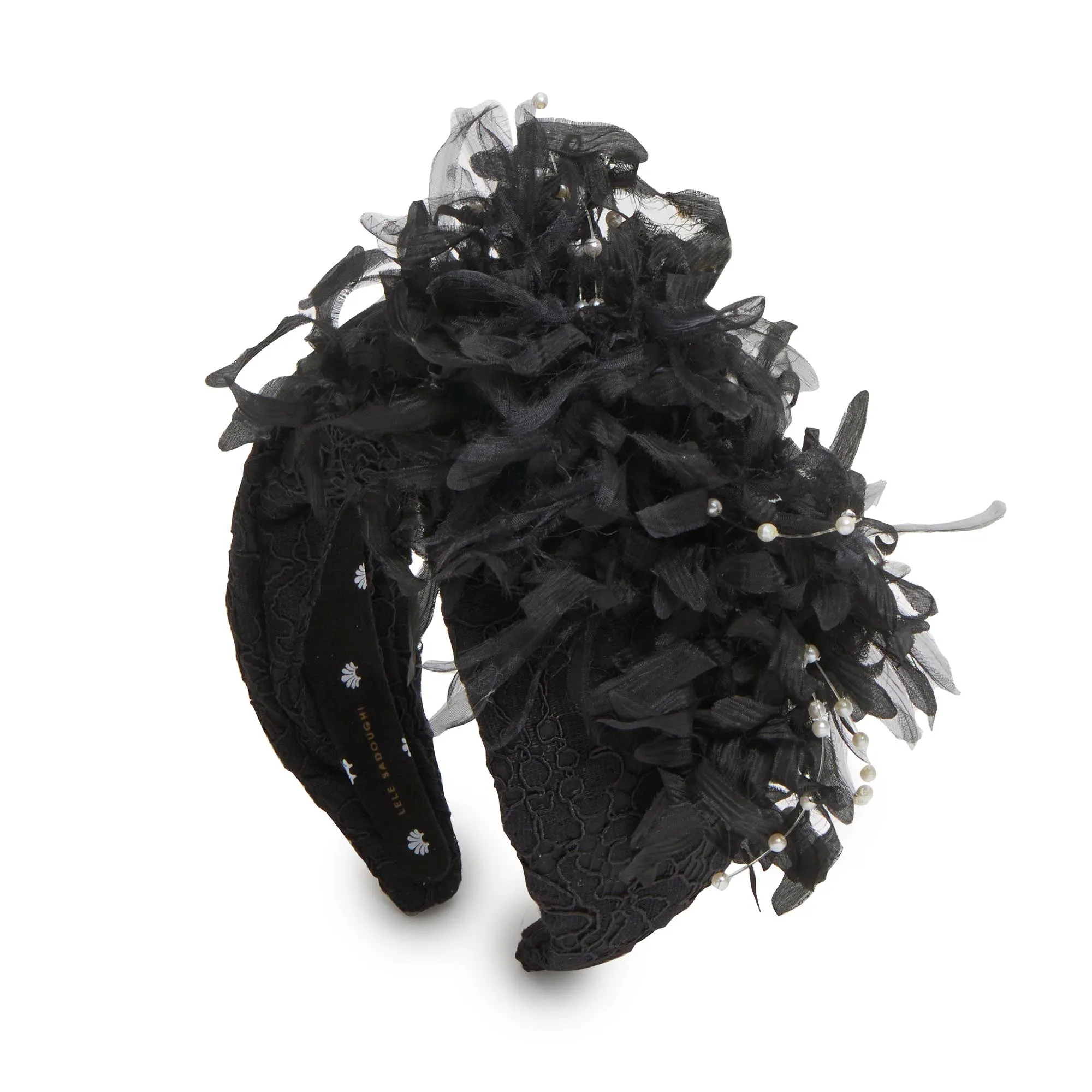 JET JEWELED HYDRANGEA FLORAL BOUQUET HEADBAND sold by Lele Sadoughi