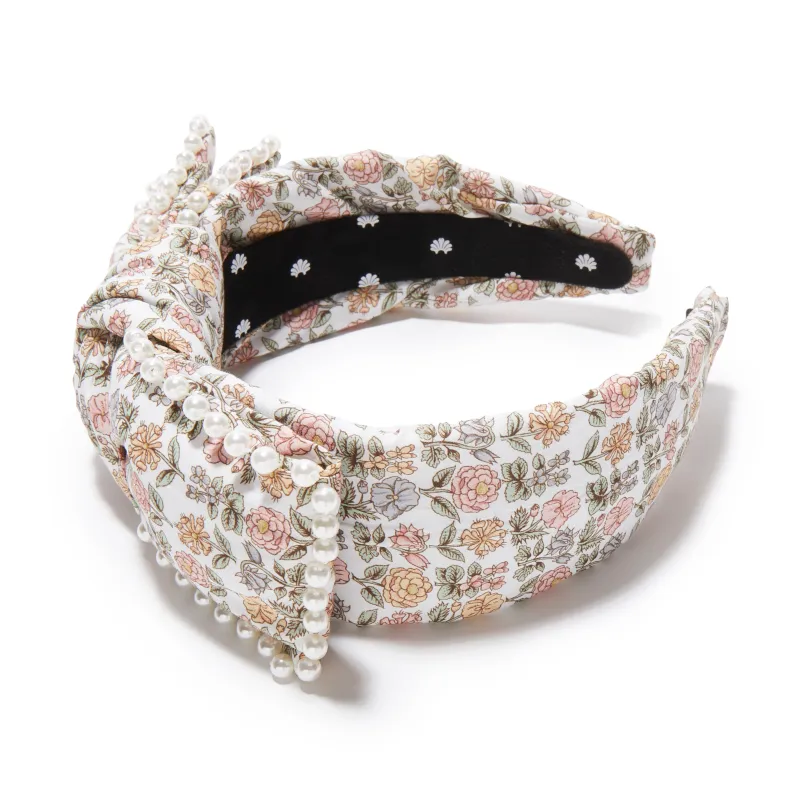 DAVALIA FLOWERS HOLLY LIBERTY PEARL TRIM HEADBAND sold by Lele Sadoughi