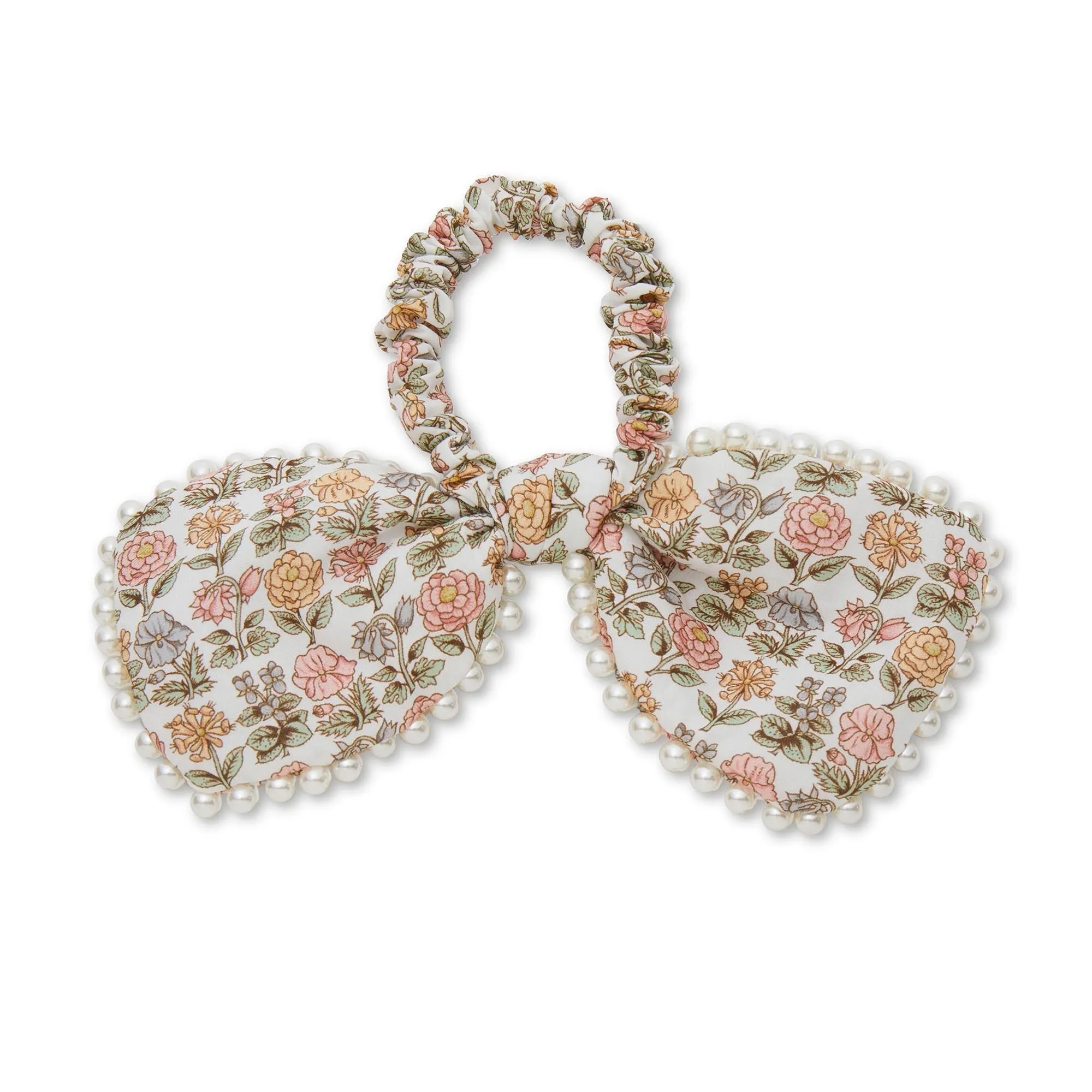 DAVALIA FLOWERS PENNY LIBERTY PEARL TRIM BOW SCRUNCHIE sold by Lele Sadoughi product image thumbnail 3